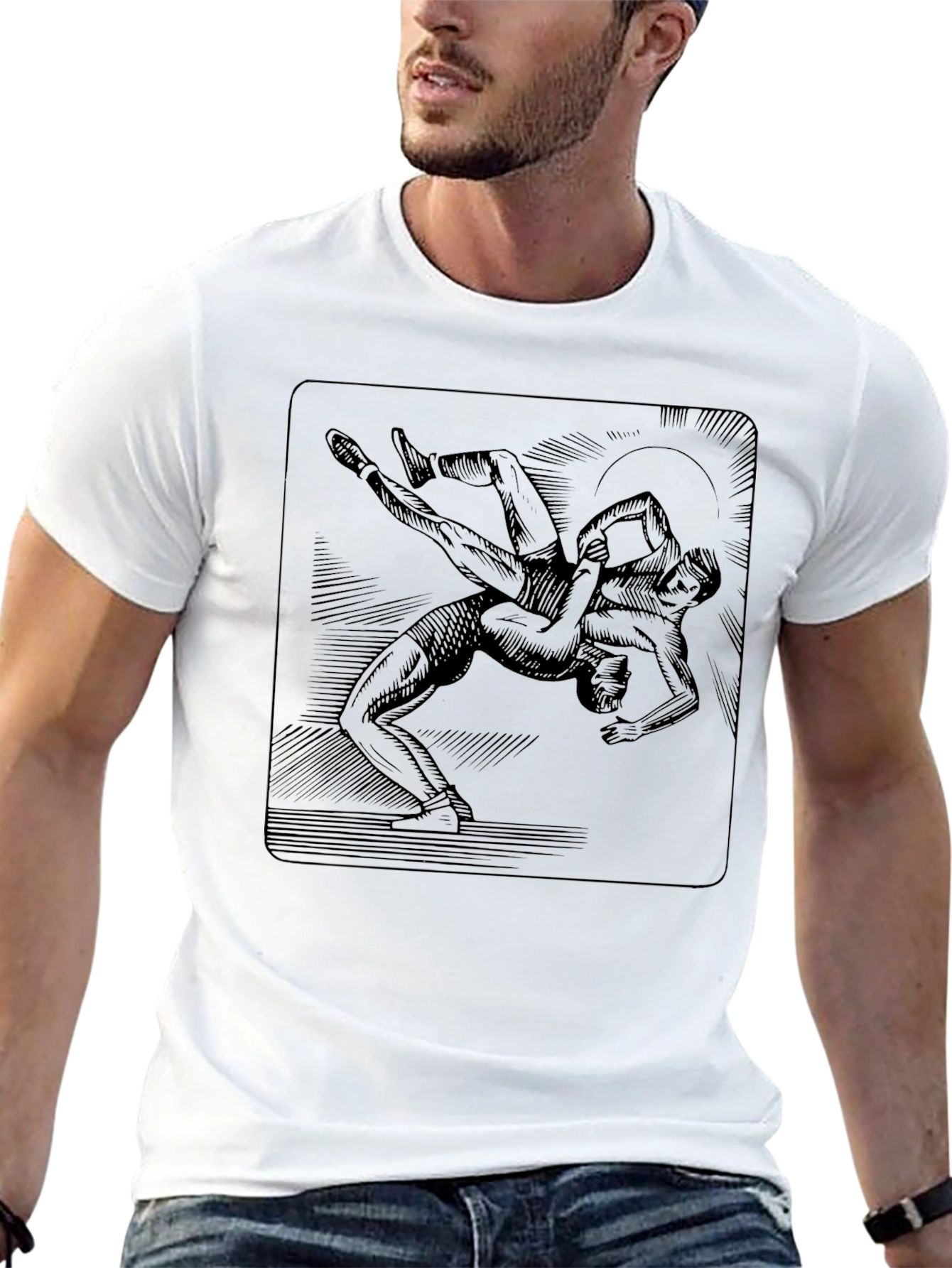 Wrestling Graphic Tee - Black Cotton Shirt