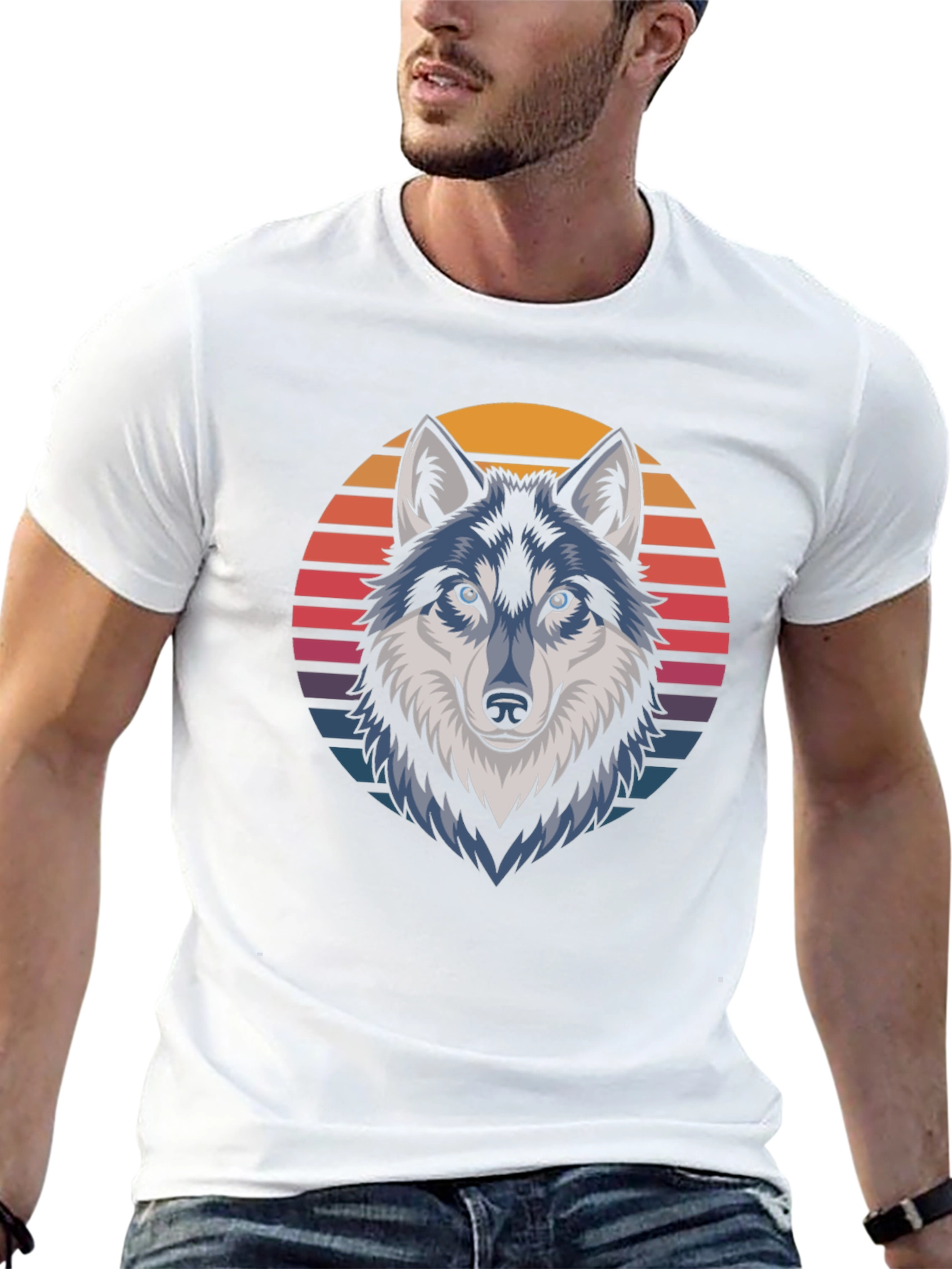 Retro Wolf Graphic Tee - Stylish Black T-Shirt