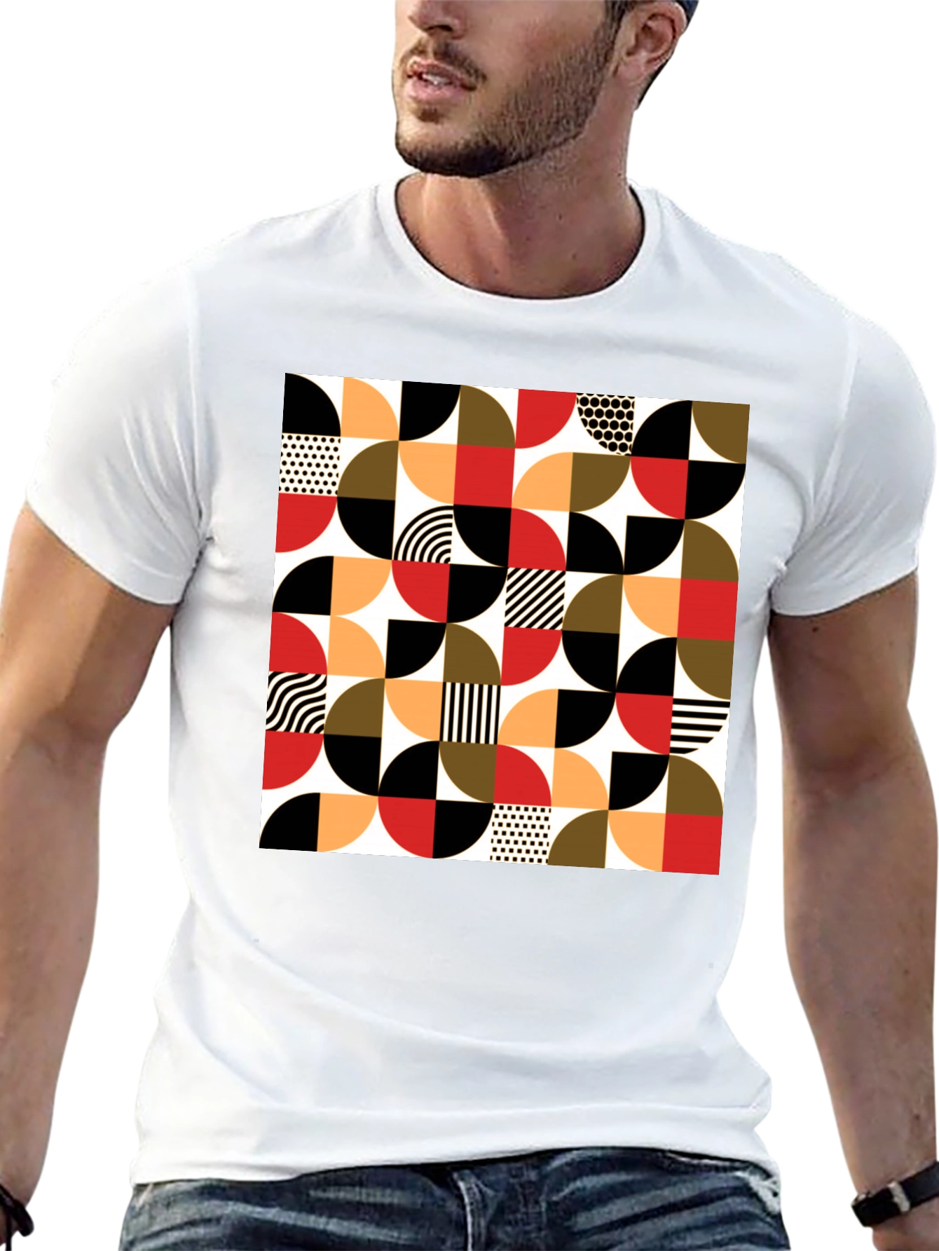 Geometric Patterned Black T-Shirt