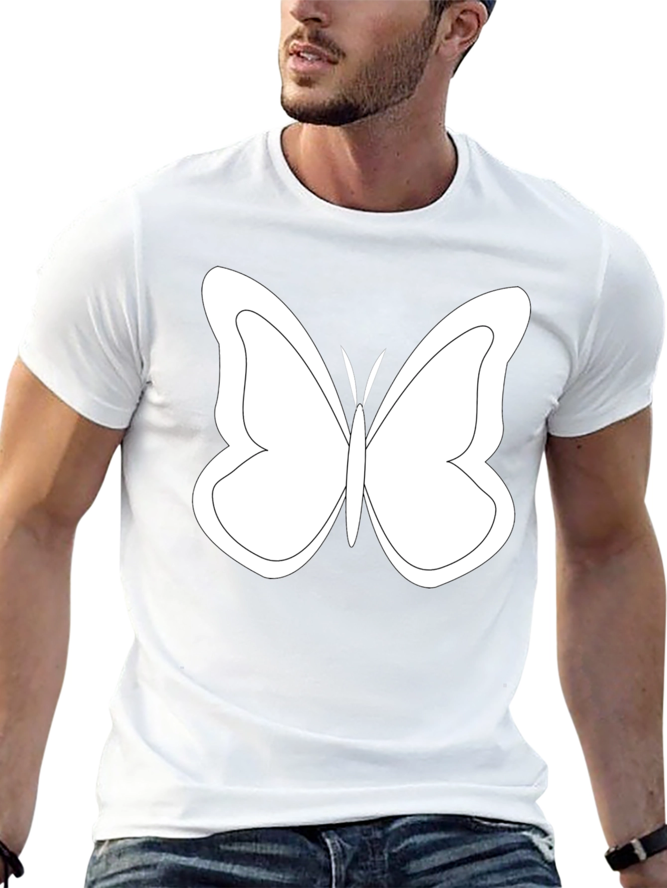 Black T-Shirt with White Butterfly Graphic