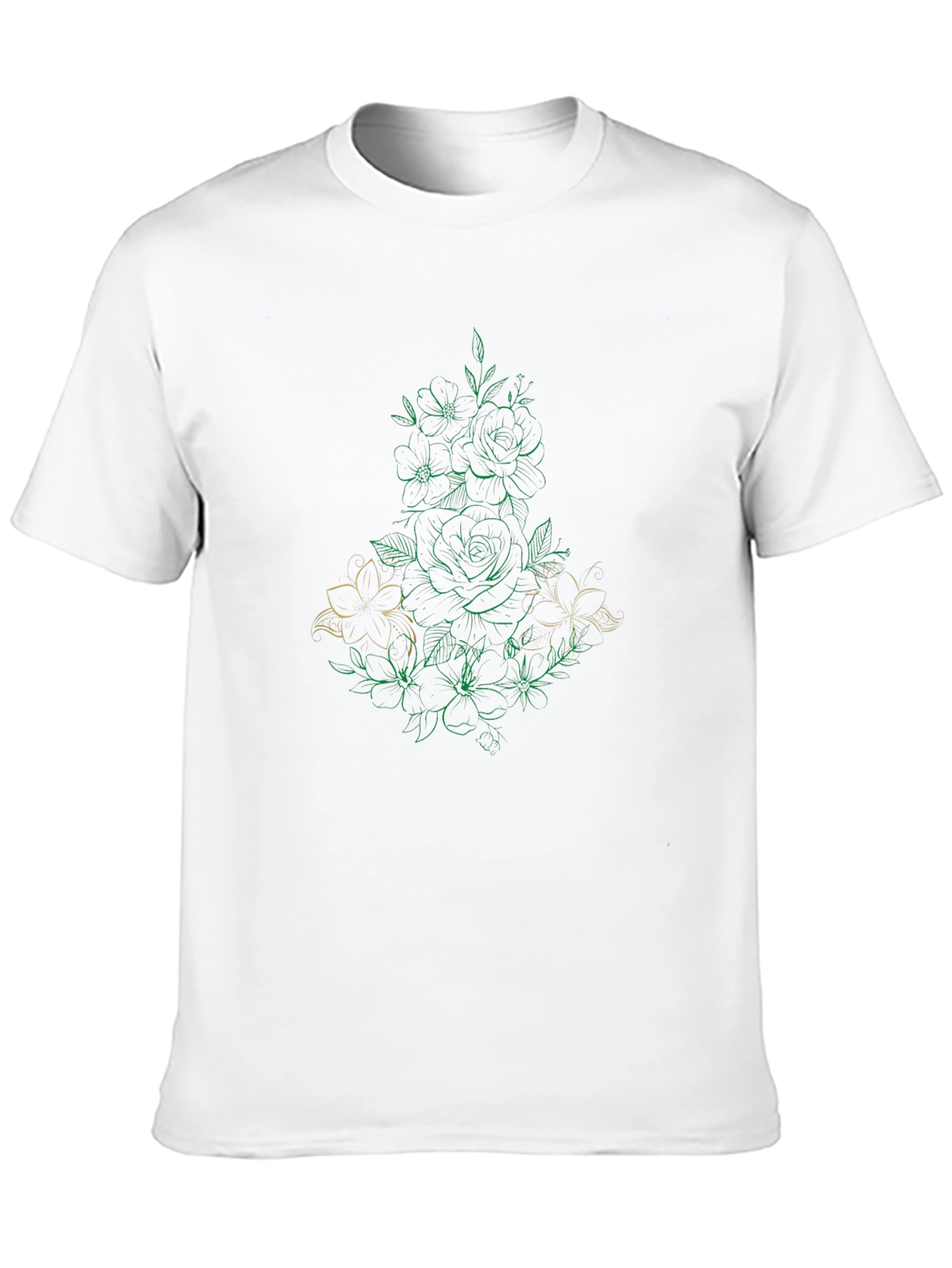 Floral Line Art Black T-Shirt