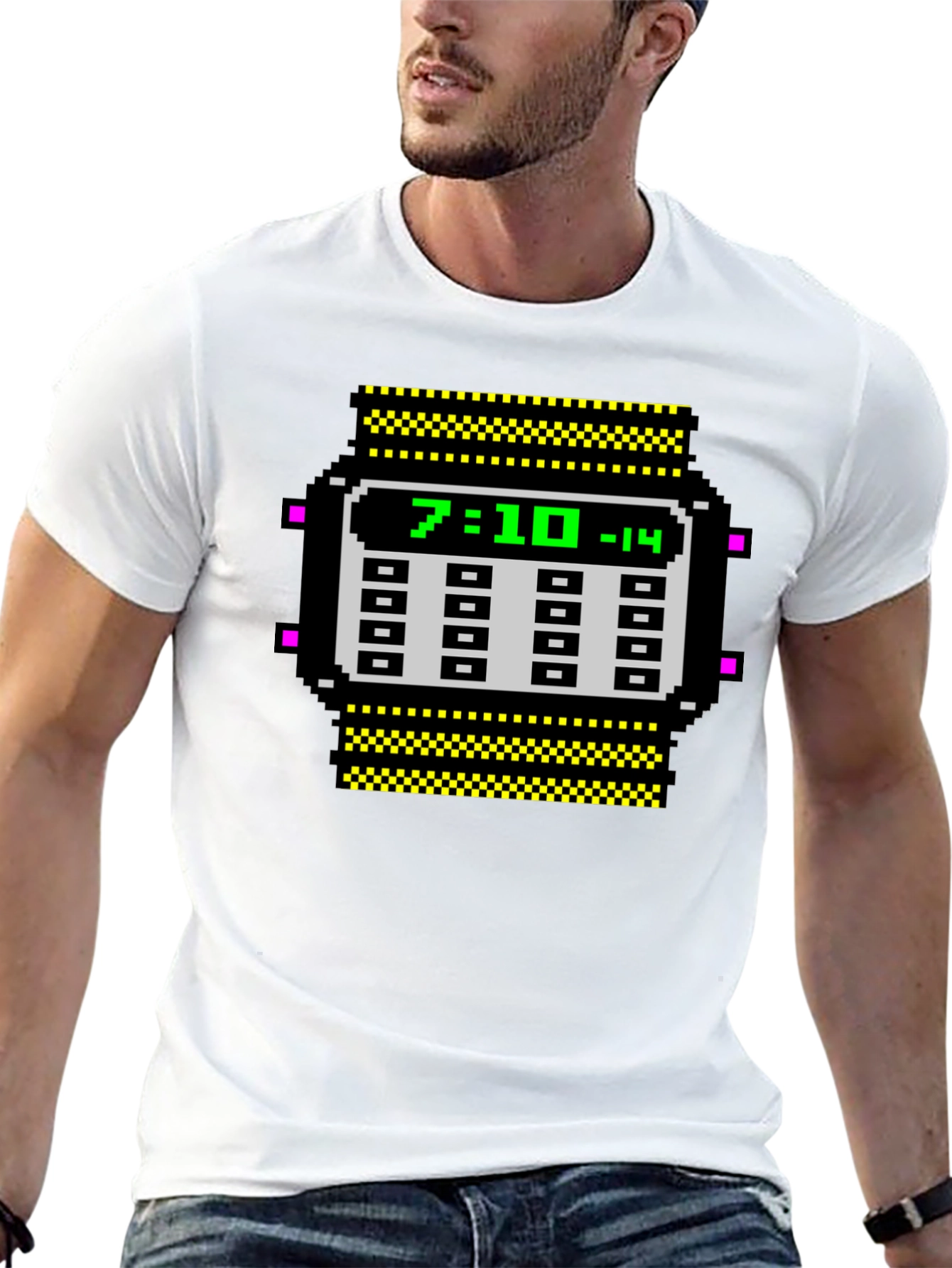 Retro Pixel Watch T-Shirt - Geeky Timepiece Design