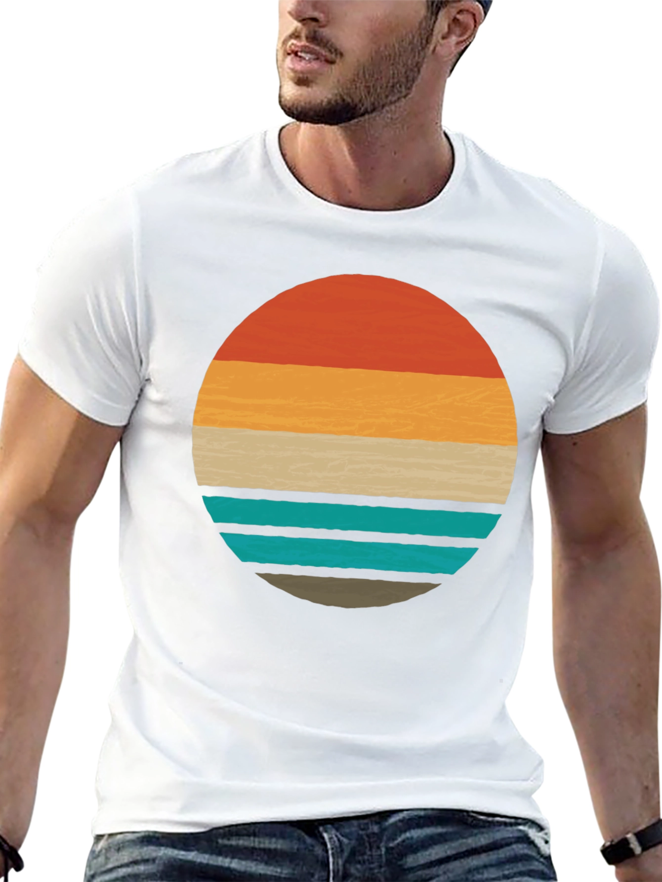 Retro Sunset Graphic Tee - Stylish Mens Black T-Shirt