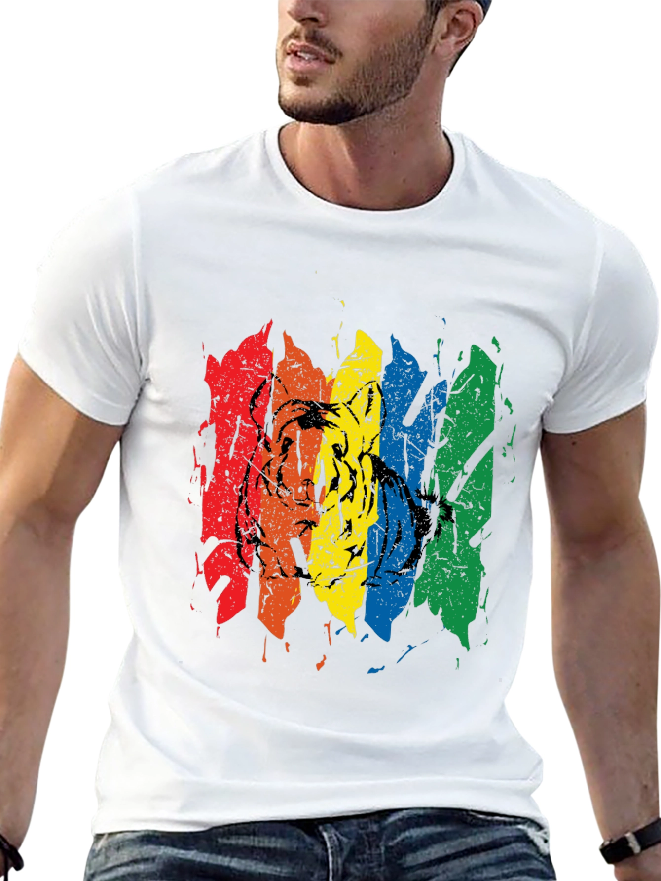 Rainbow Tiger Graphic Tee - Black Cotton T-Shirt