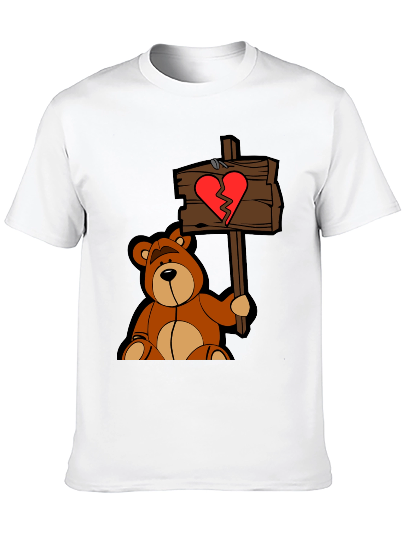 Broken Heart Teddy Bear Black T-Shirt