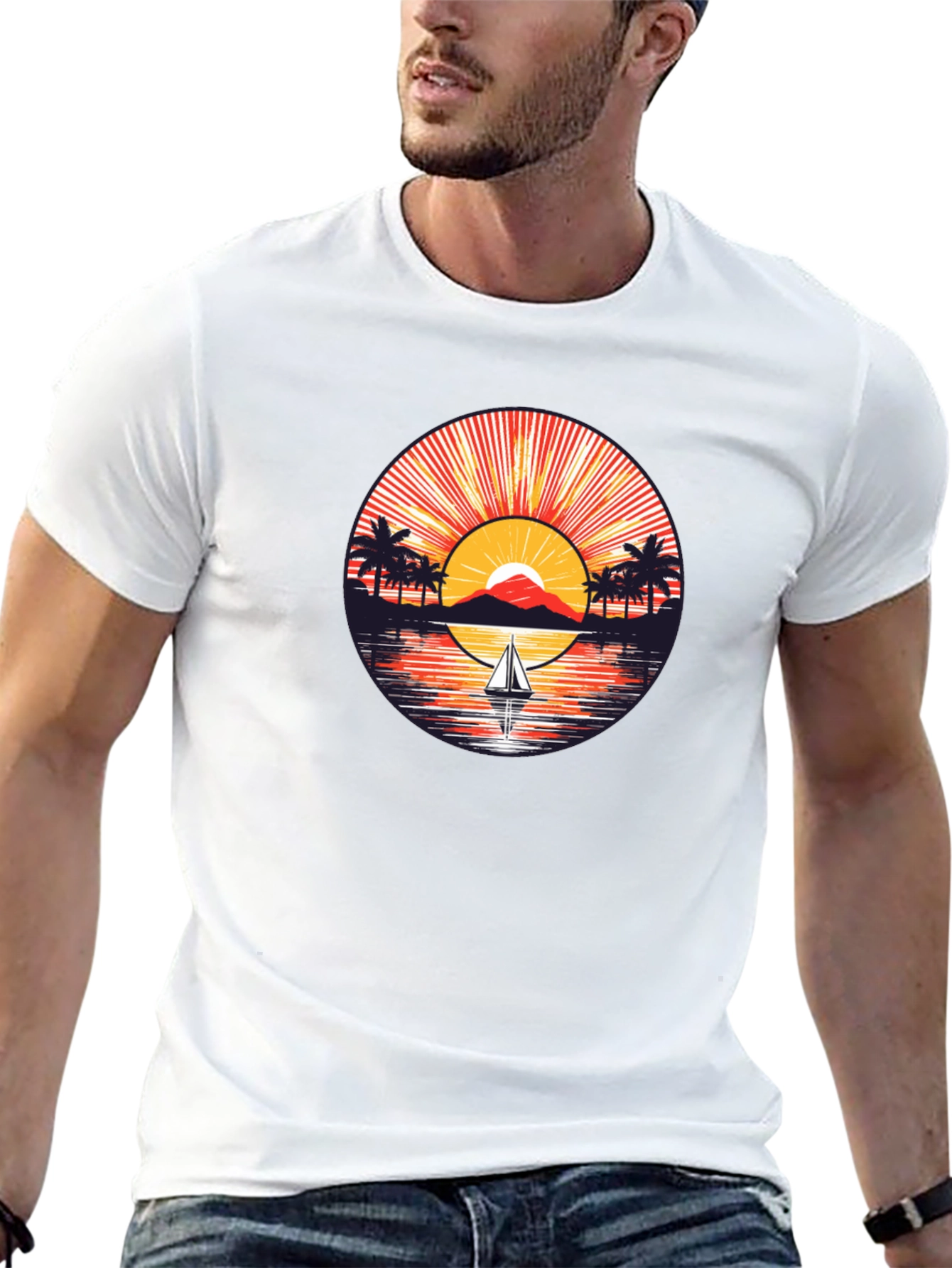 Sunset Sailboat Graphic Tee - Black