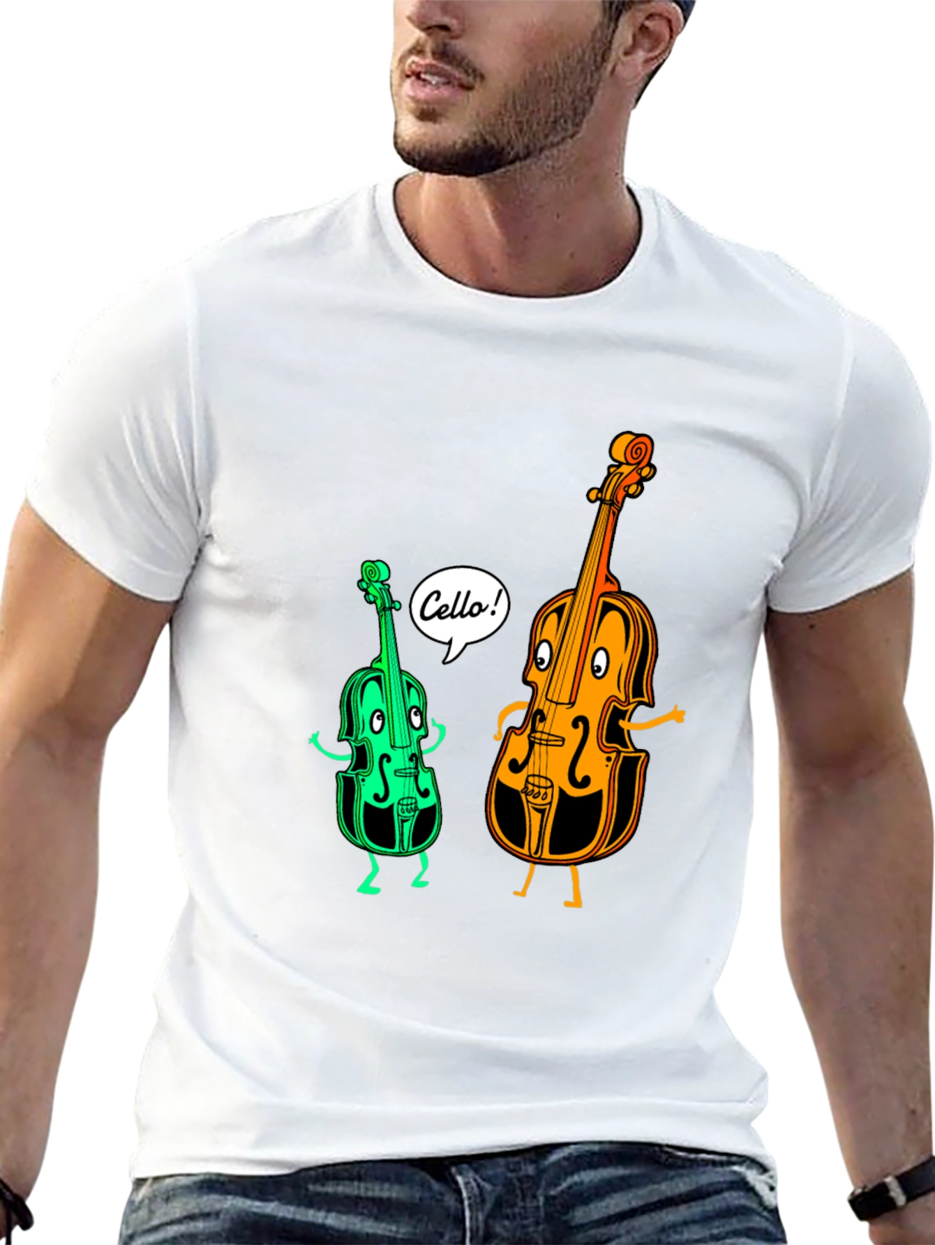 Musical Cello Cartoon Graphic T-Shirt