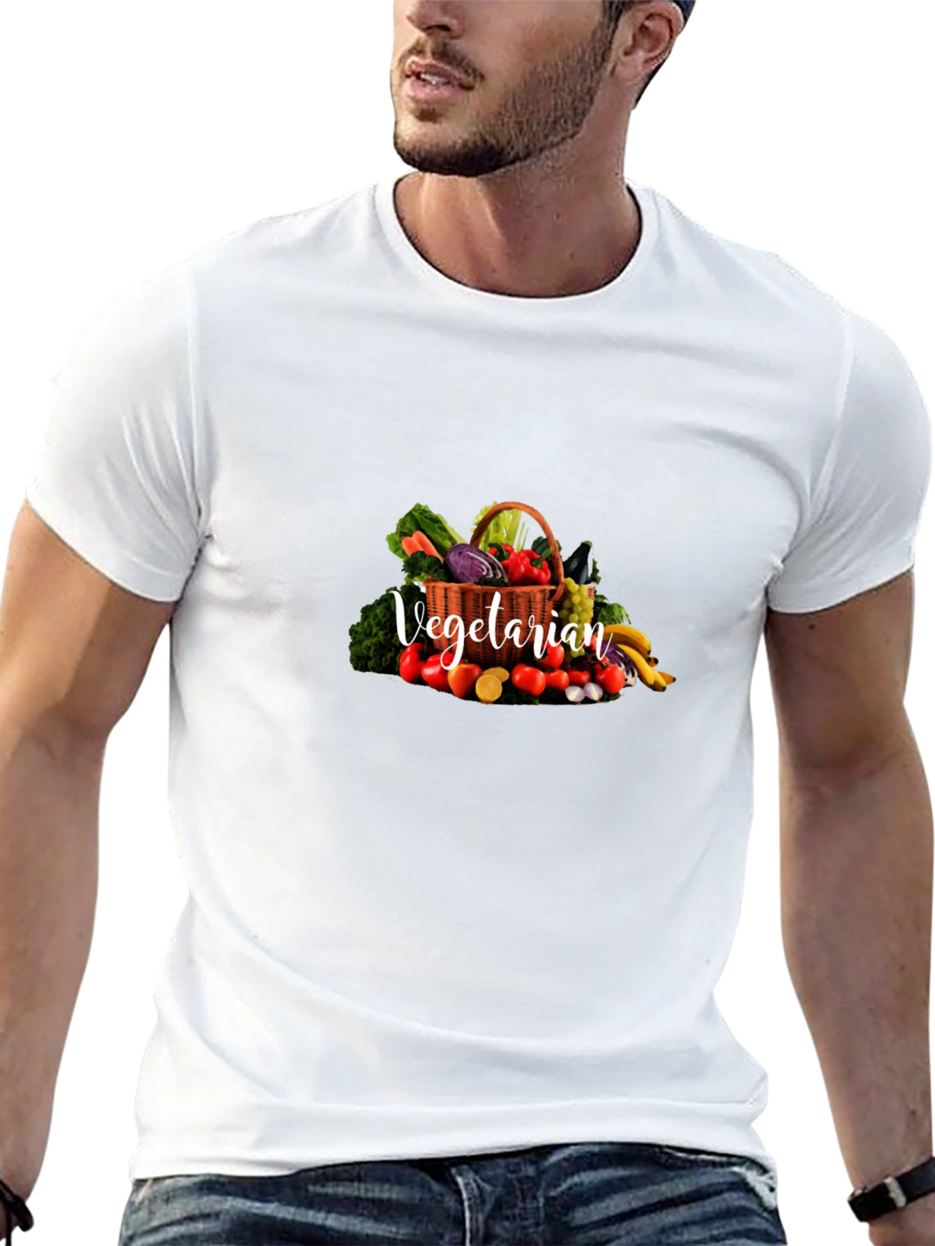 Vegetarian Graphic Print Crew Neck T-Shirt