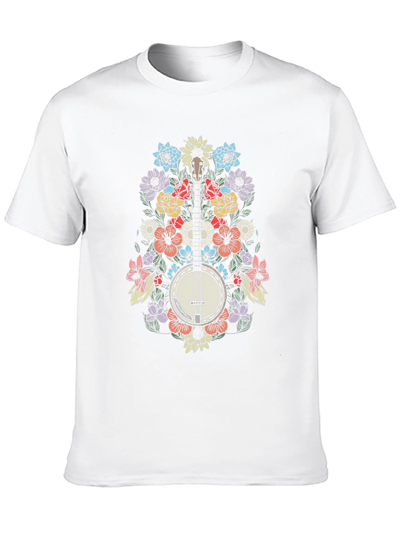 Floral Banjo Graphic Tee - Black Cotton Blend