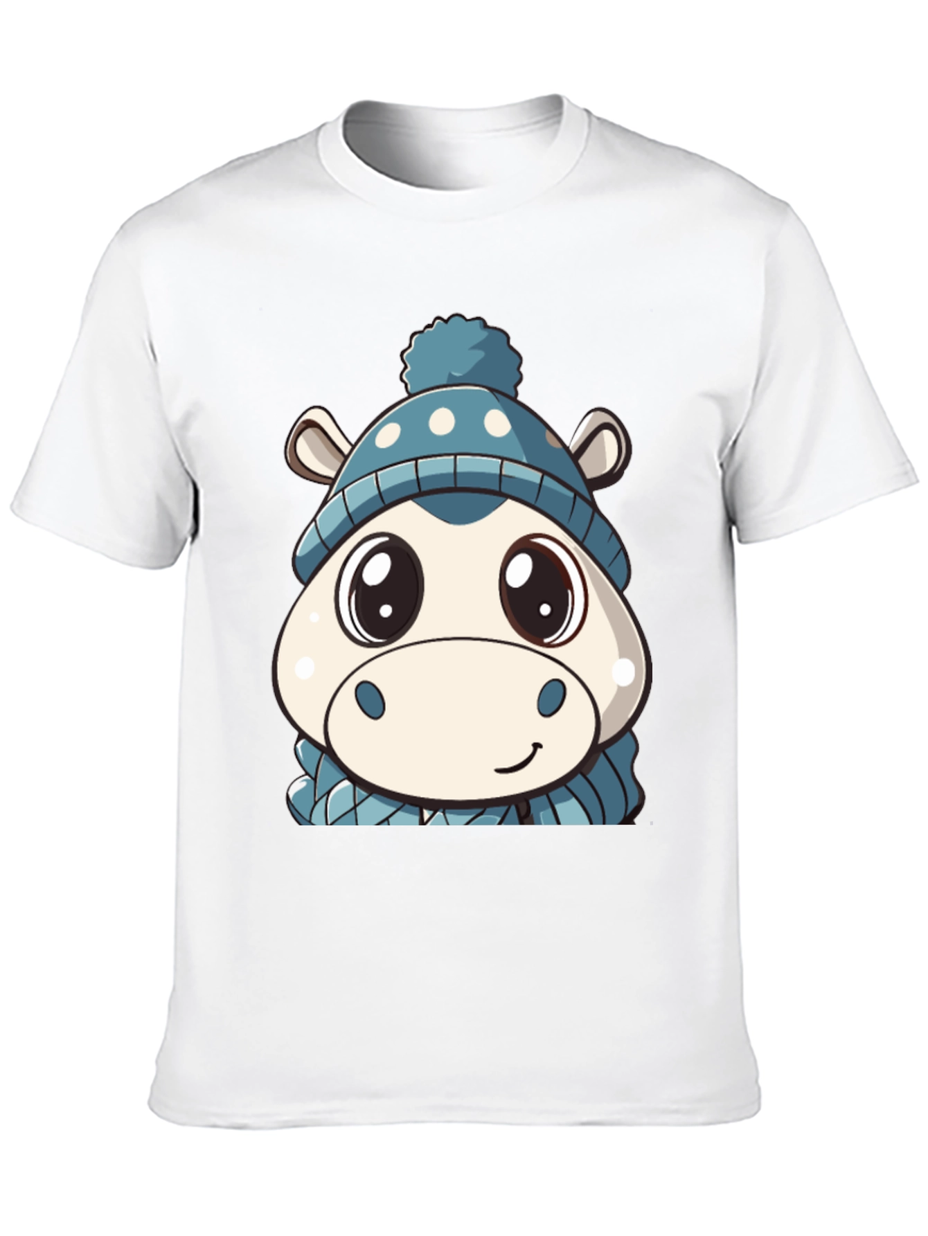 Cute Hippo in Hat Graphic Black T-Shirt