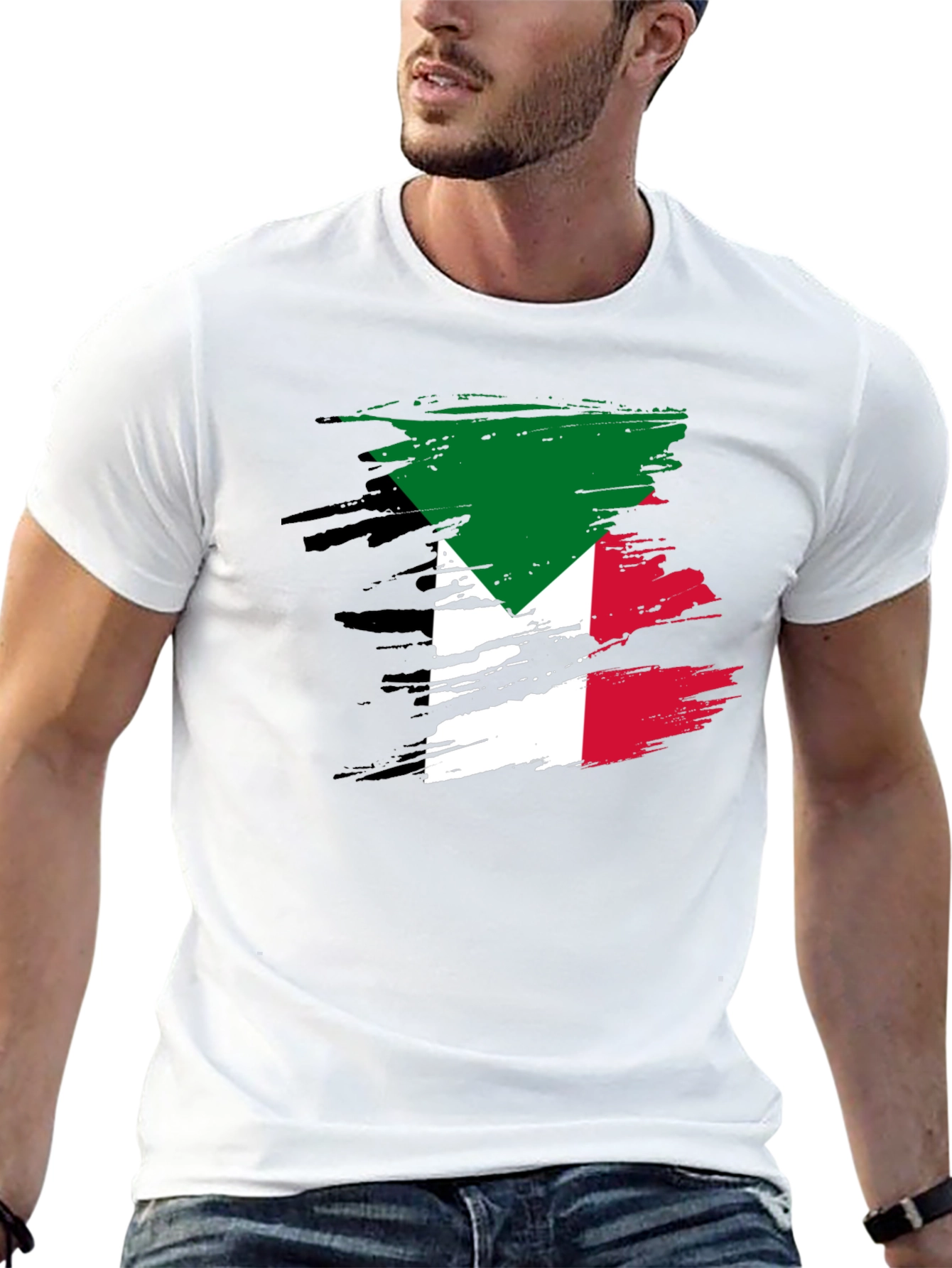 Kuwait Flag Brush Stroke Black T-Shirt