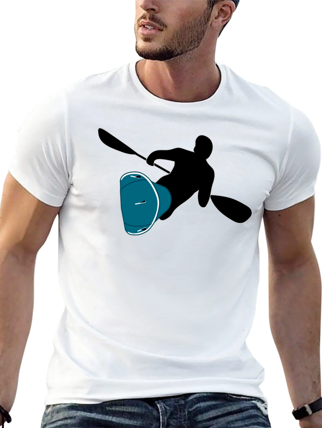 Kayaker Silhouette Tee - Black Cotton T-Shirt