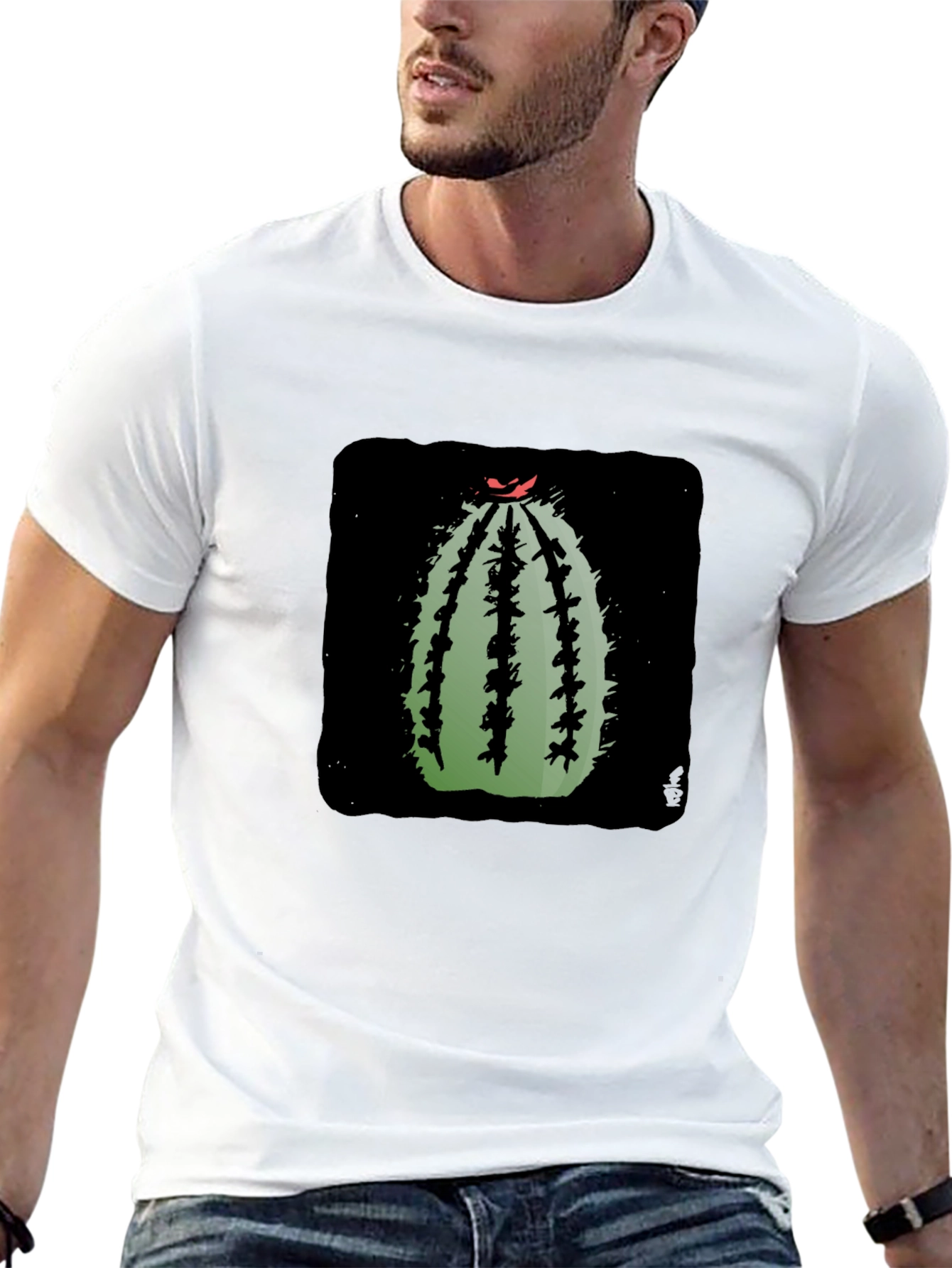 Cactus Graphic Print Black T-Shirt