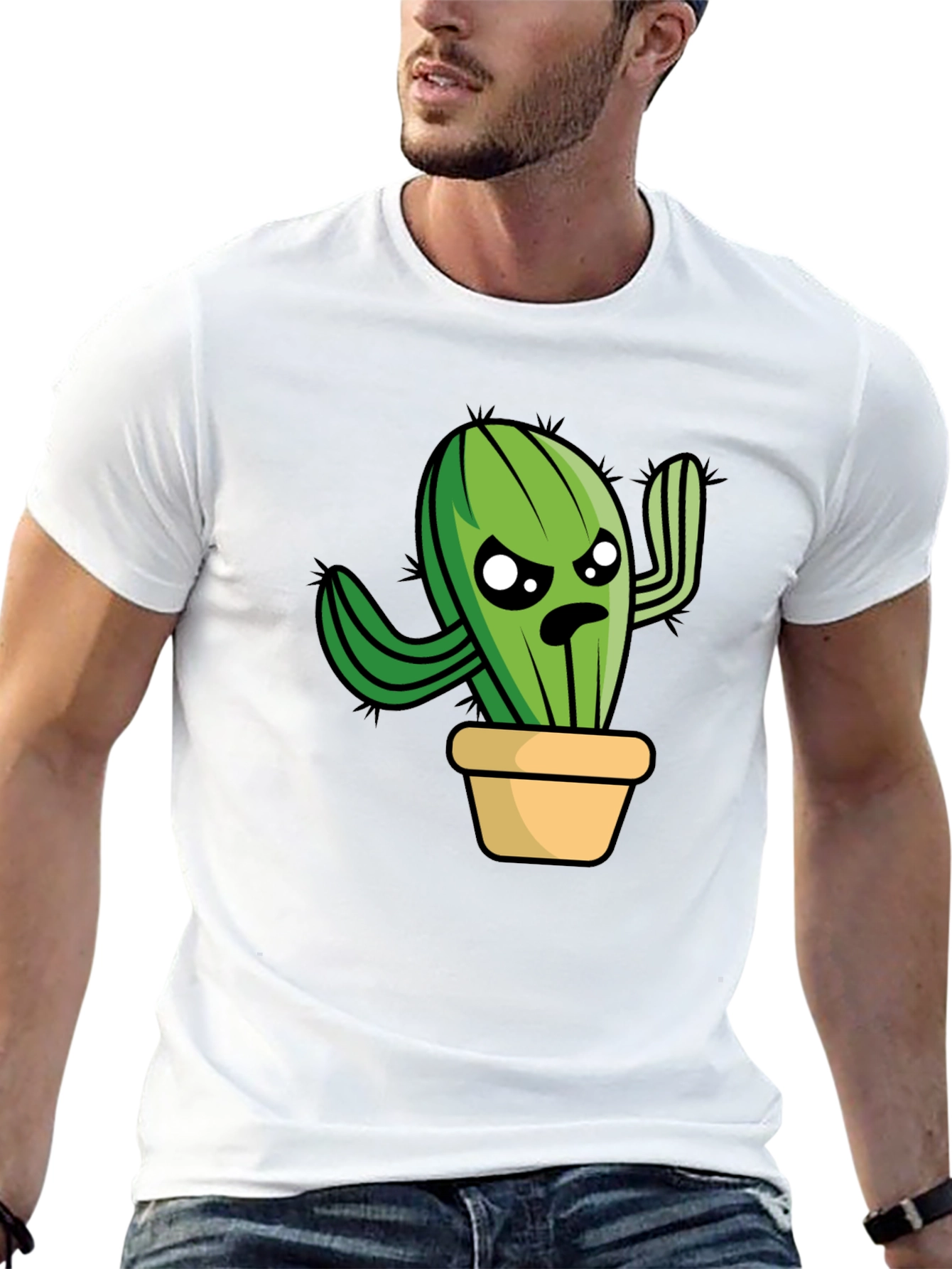 Funny Grumpy Cactus in Pot Graphic T-Shirt
