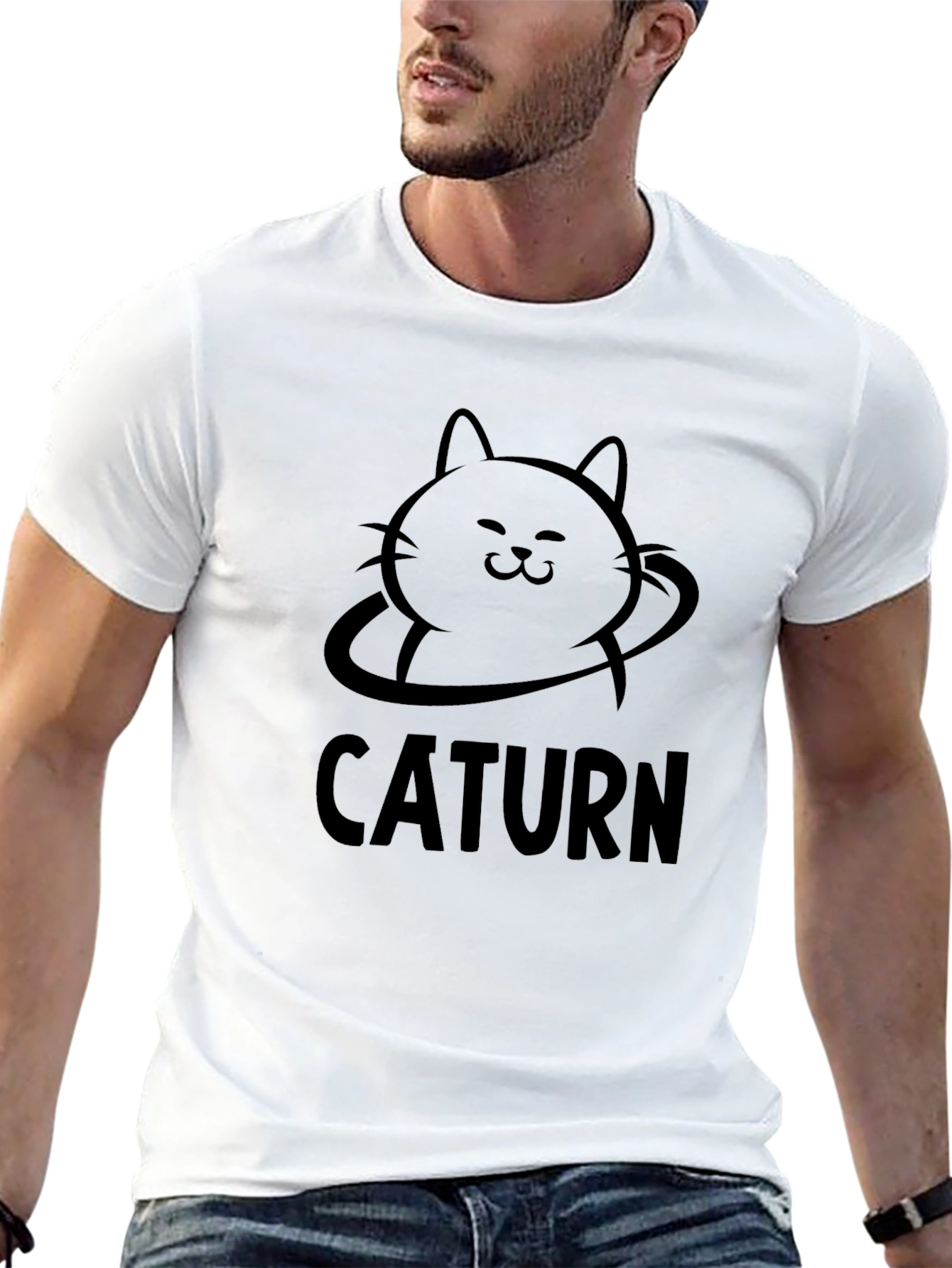 CATURN Black Graphic Tee - Cat Planet Saturn T-Shirt