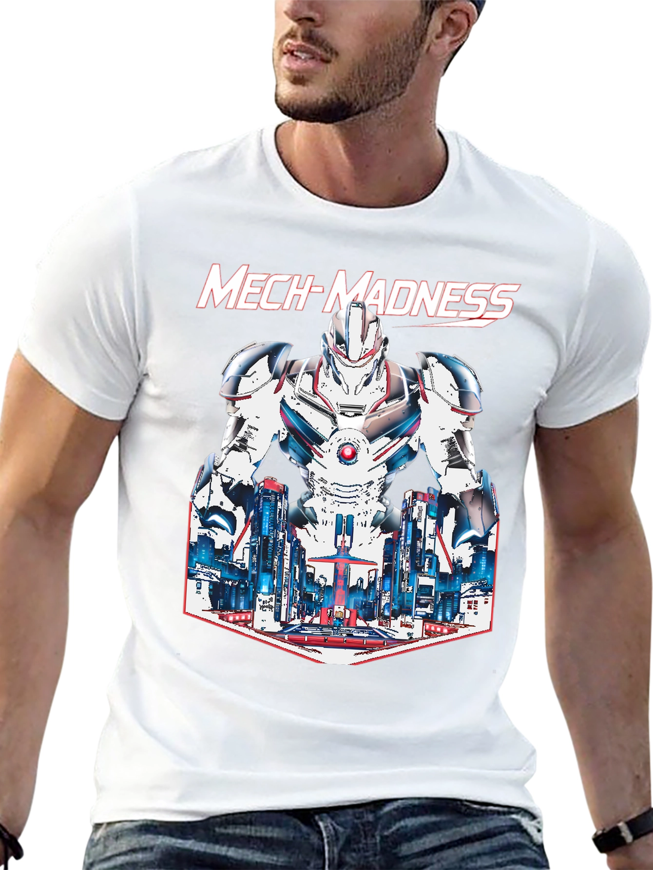 Mech-Madness Robot Cityscape Graphic Tee