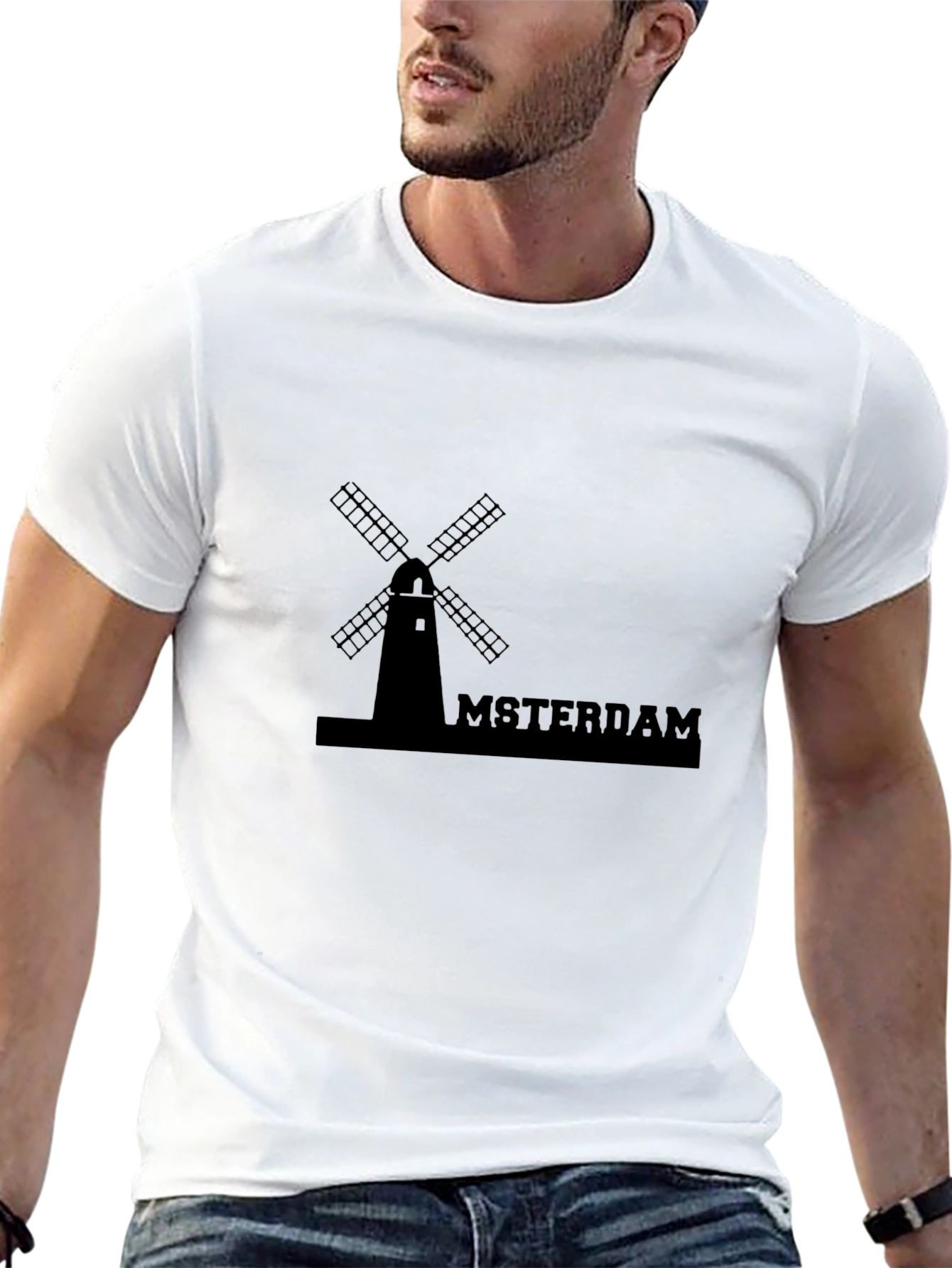 Amsterdam Windmill Graphic Tee - Black Cotton T-Shirt