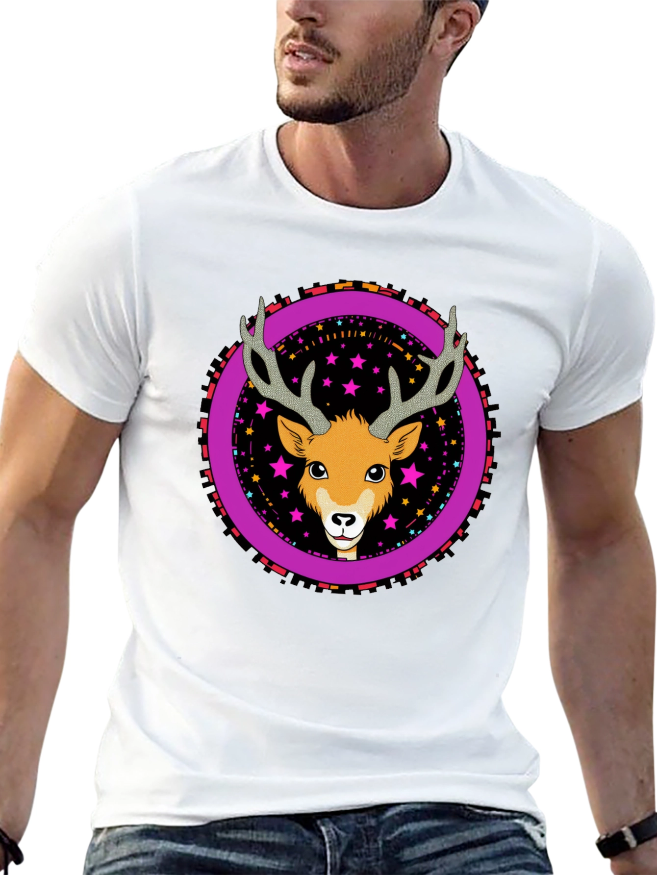 Deer Graphic Tee - Funky Circle Design