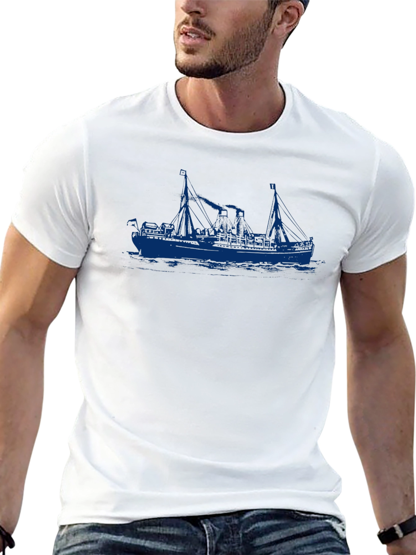 Nautical Ship Graphic Black T-Shirt