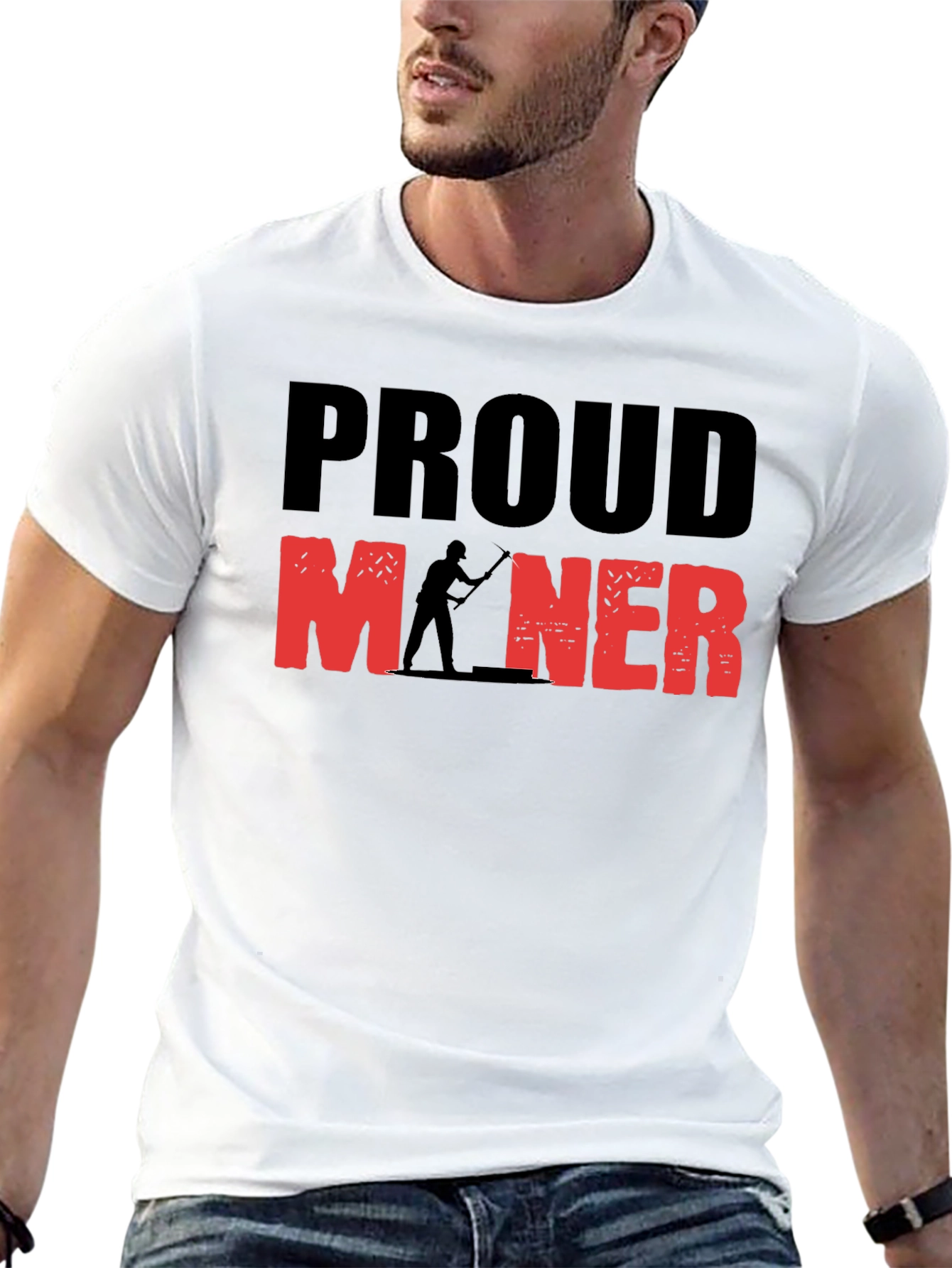 Proud Miner Graphic Print Black T-Shirt