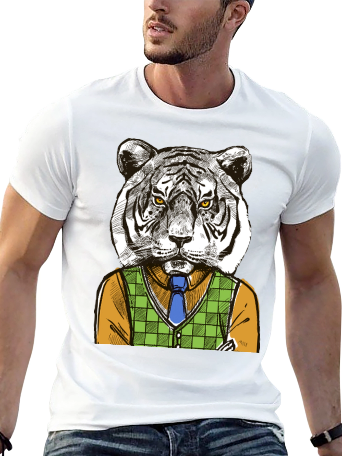 Tiger Gentleman Graphic T-Shirt - Cool Animal Design