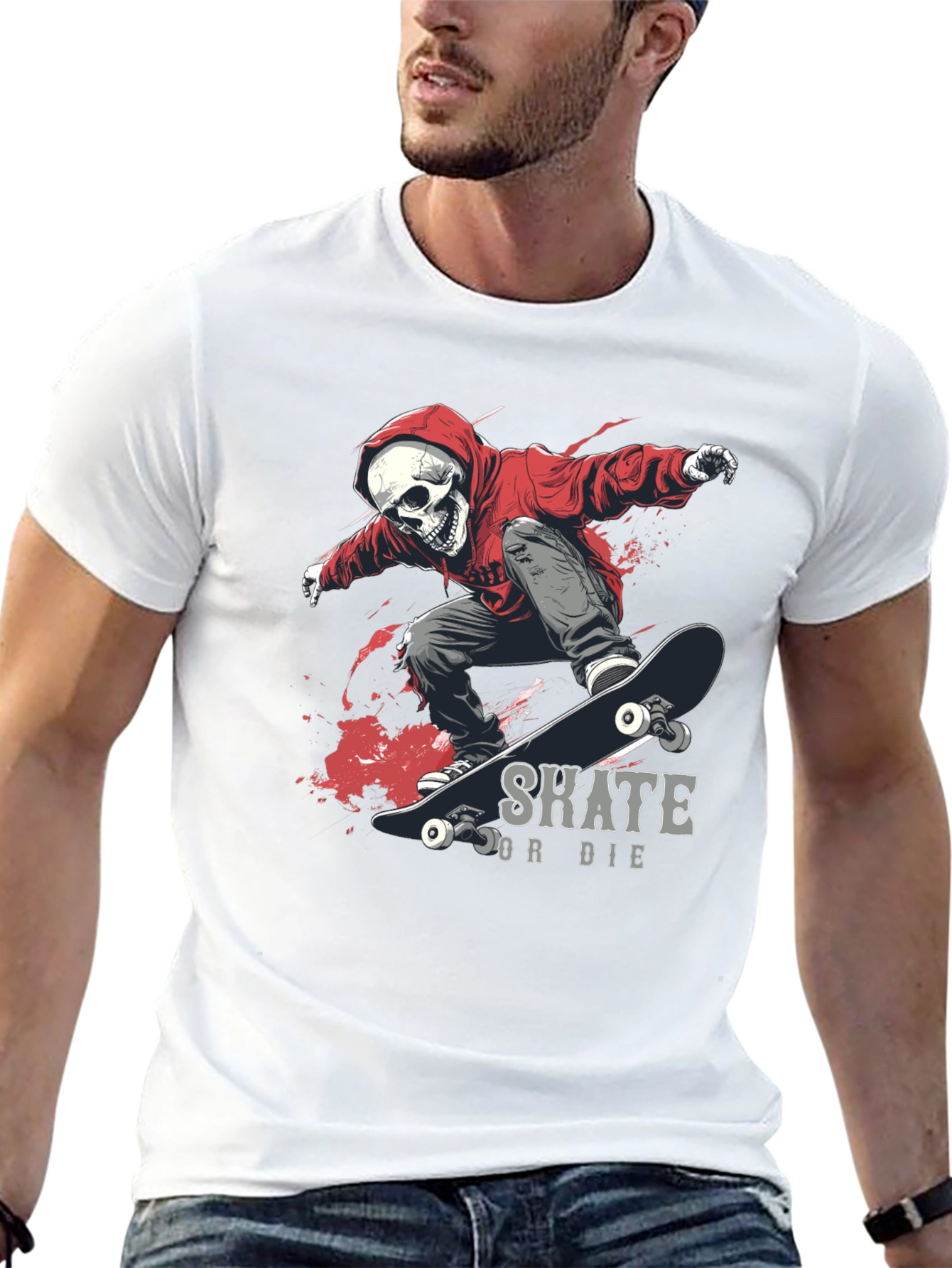 Skate or Die Graphic Tee - Skull Skateboarder