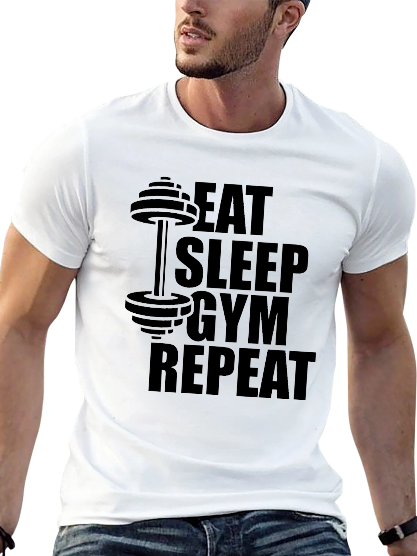 Eat Sleep Gym Repeat Black Graphic Tee