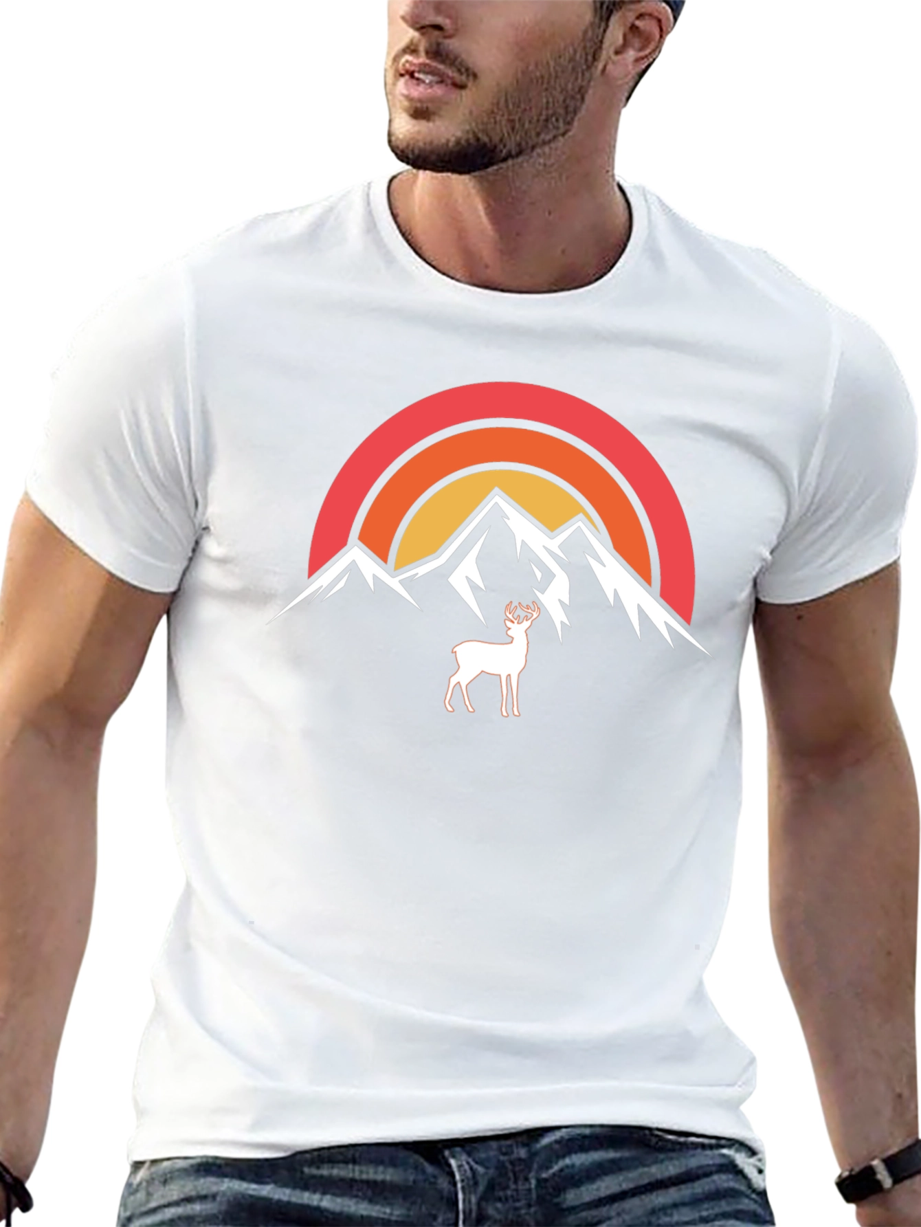 Mountain Deer Graphic Tee - Nature Inspired Design