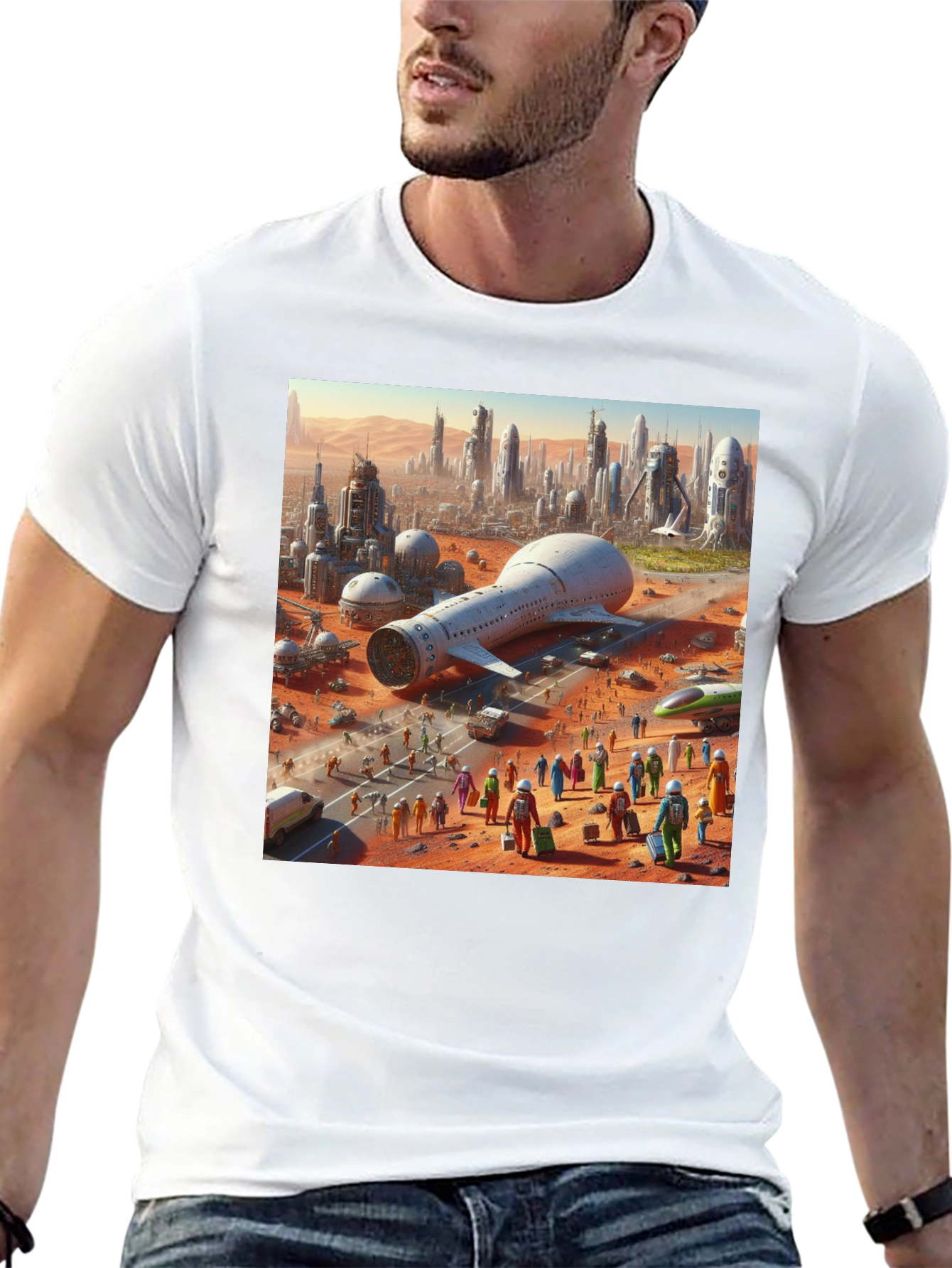 Futuristic Mars City Graphic T-Shirt