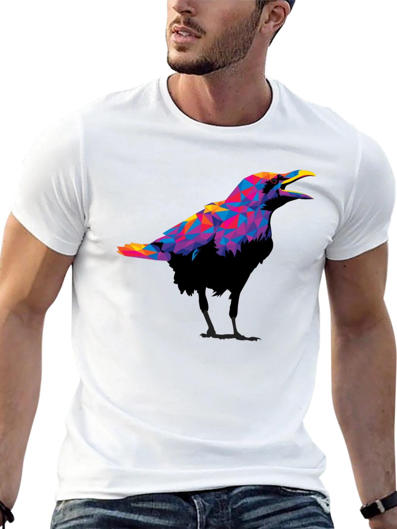 Geometric Crow Graphic Black T-Shirt