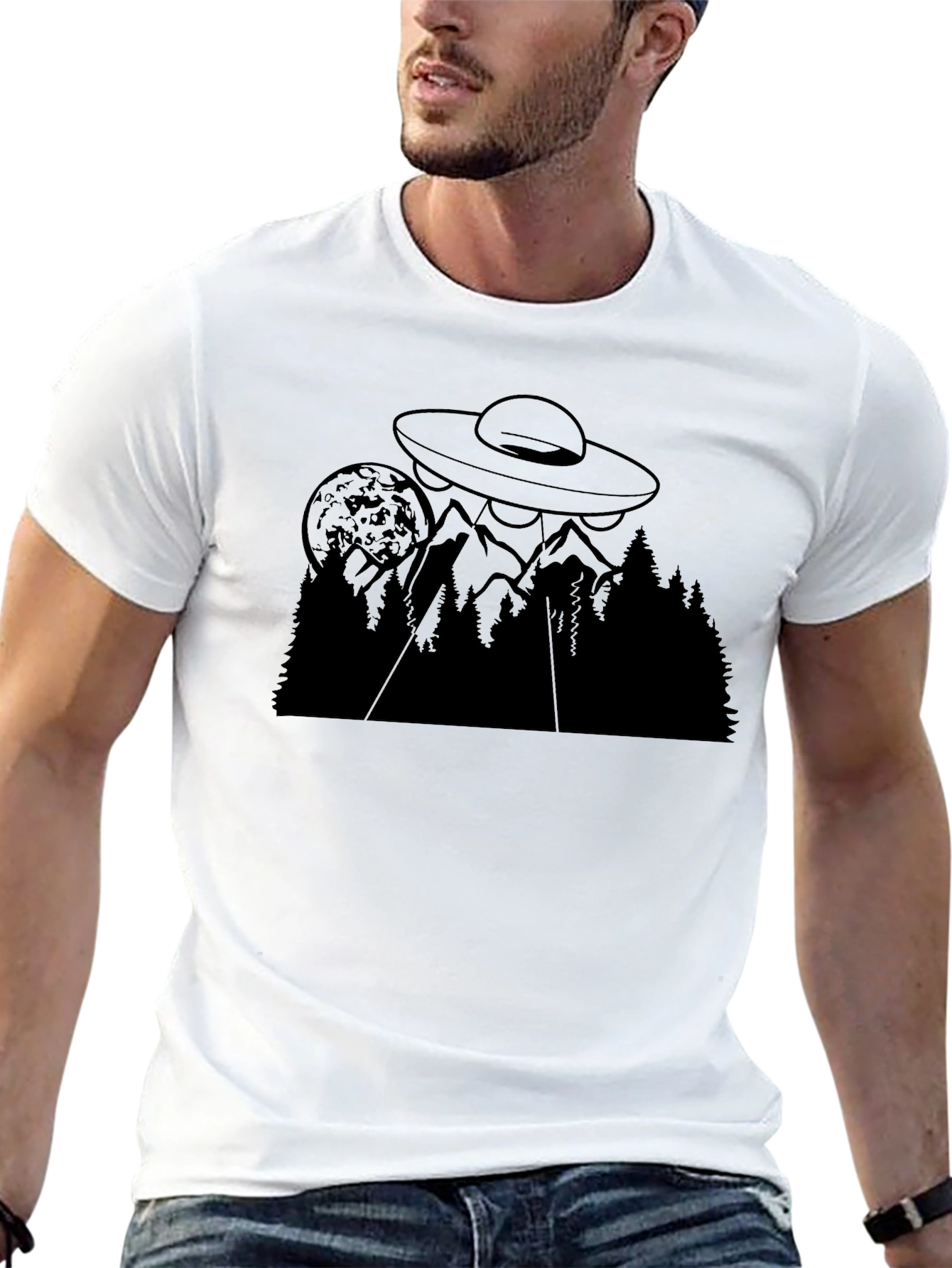 UFO Over Mountain T-Shirt - Black Alien Abduction Tee