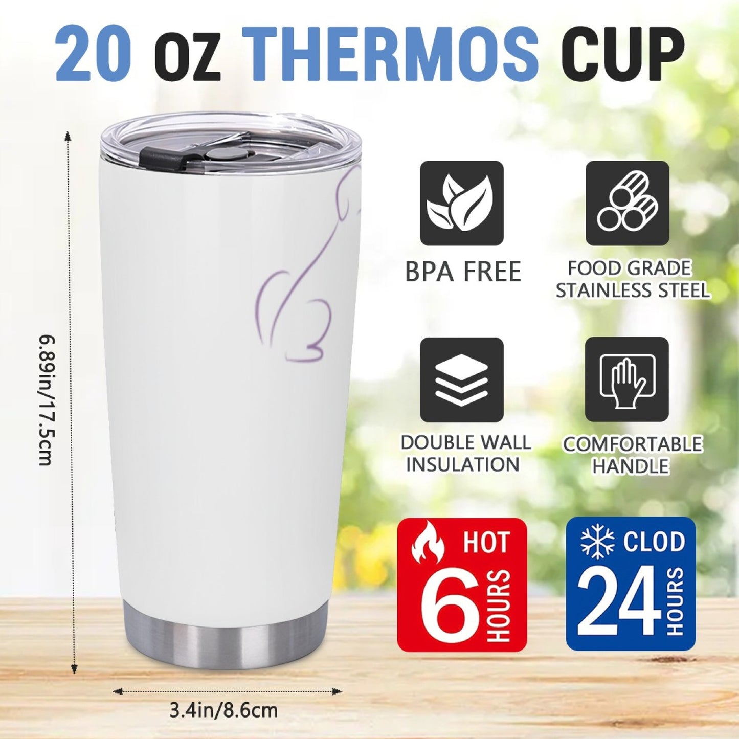 Travel Tumbler with Graphic Design - Insulated Stainless Steel Leak-Proof Cup