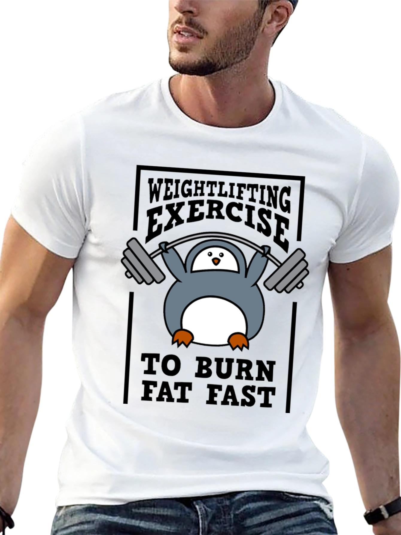 Penguin Weightlifting Exercise Burn Fat T-Shirt