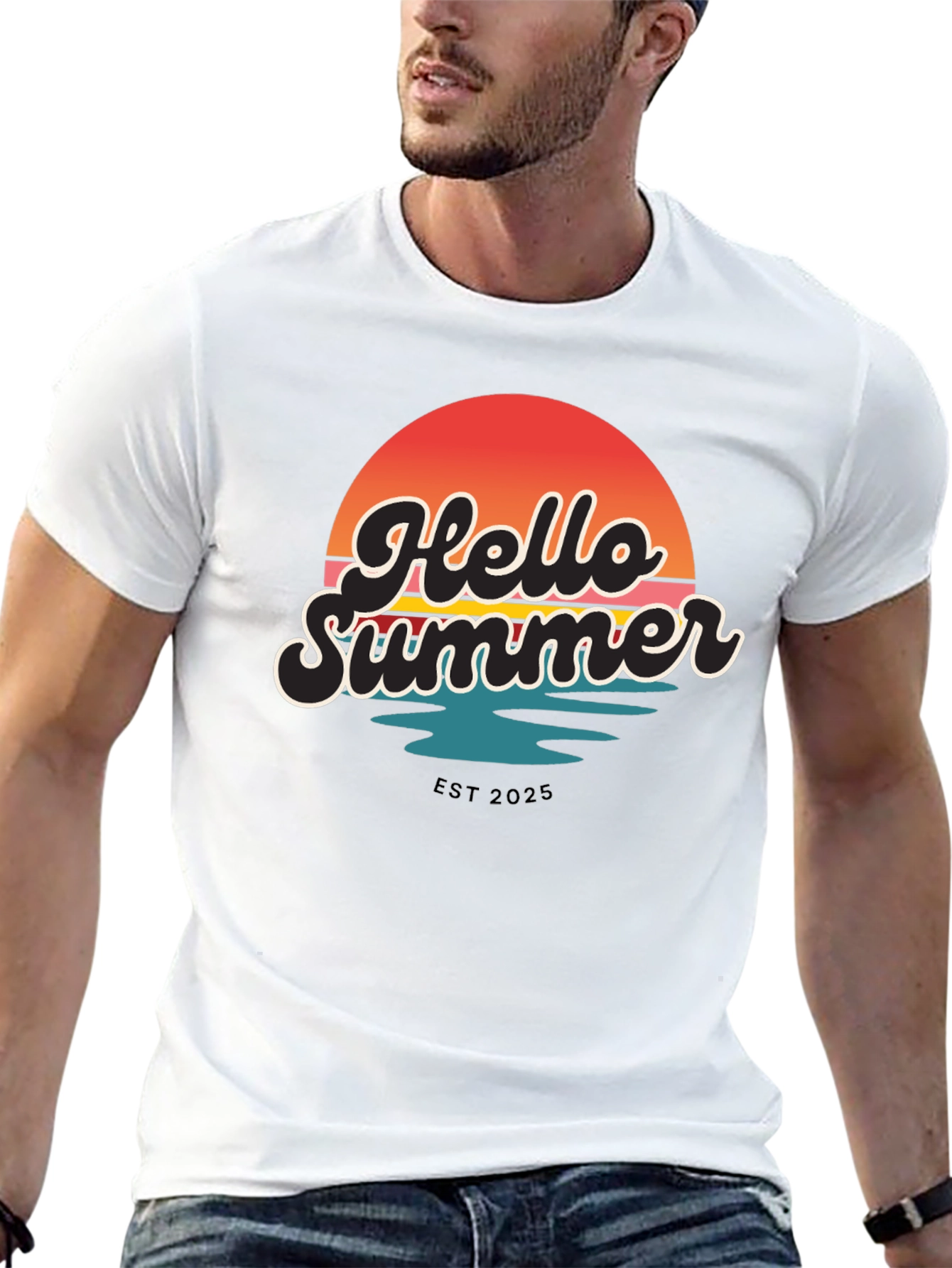 Hello Summer Graphic Tee - Retro Sunset Design