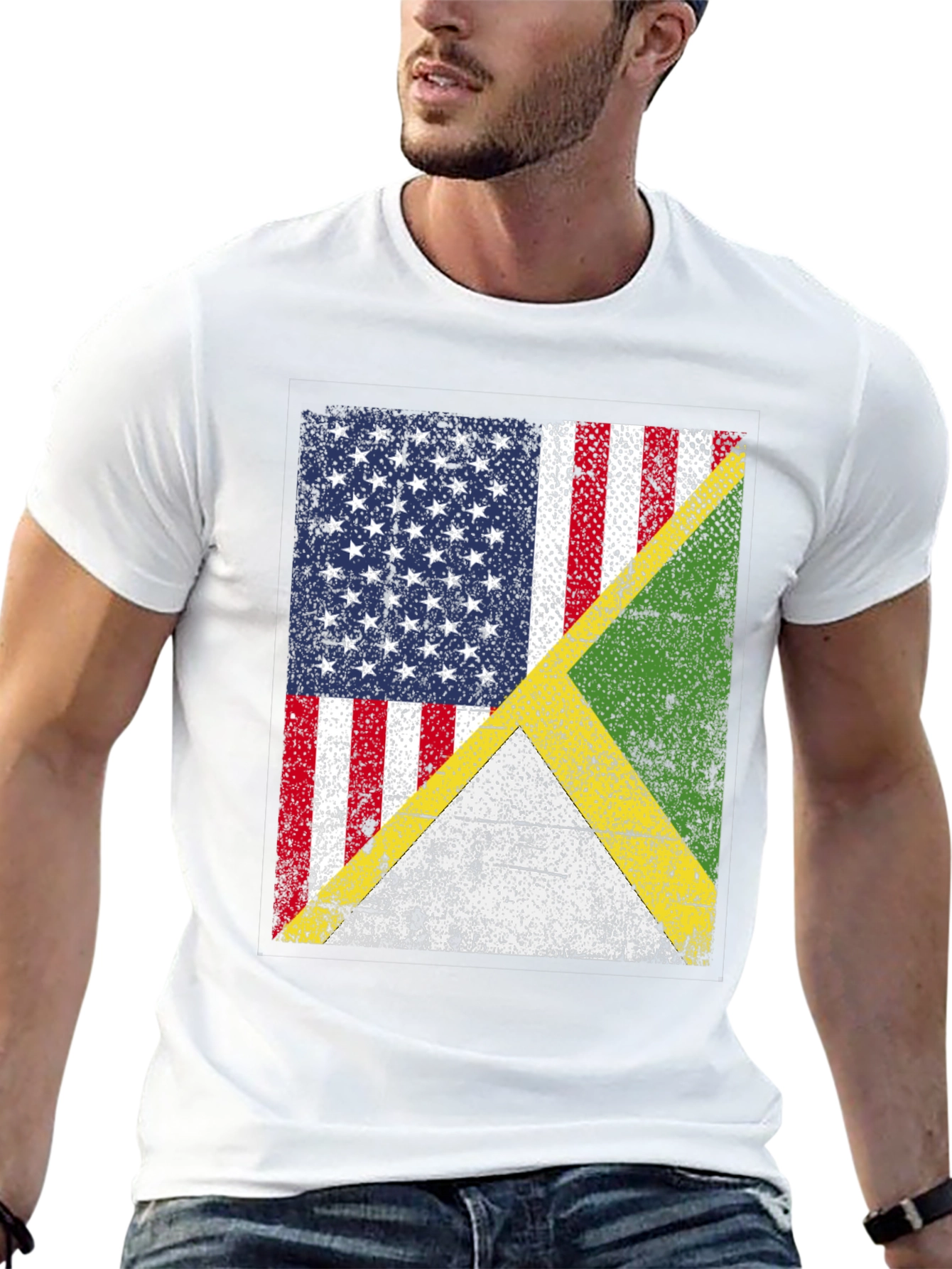 US & Jamaican Flag T-Shirt - Distressed