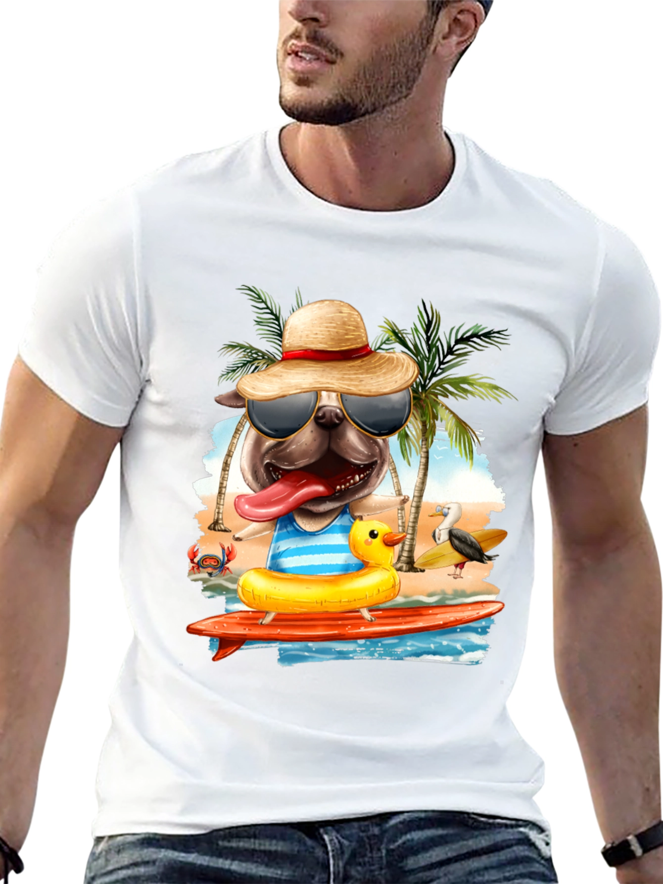 Pug Surfer T-Shirt: Beach Vibes