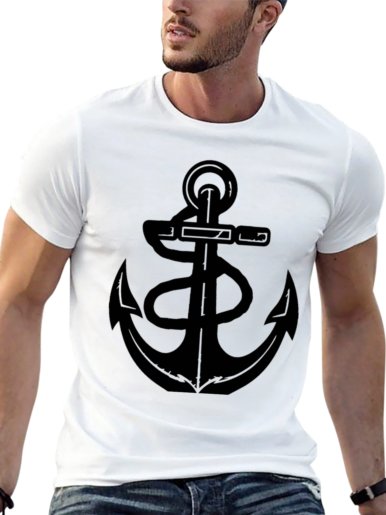 Mens Black Anchor Graphic T-Shirt