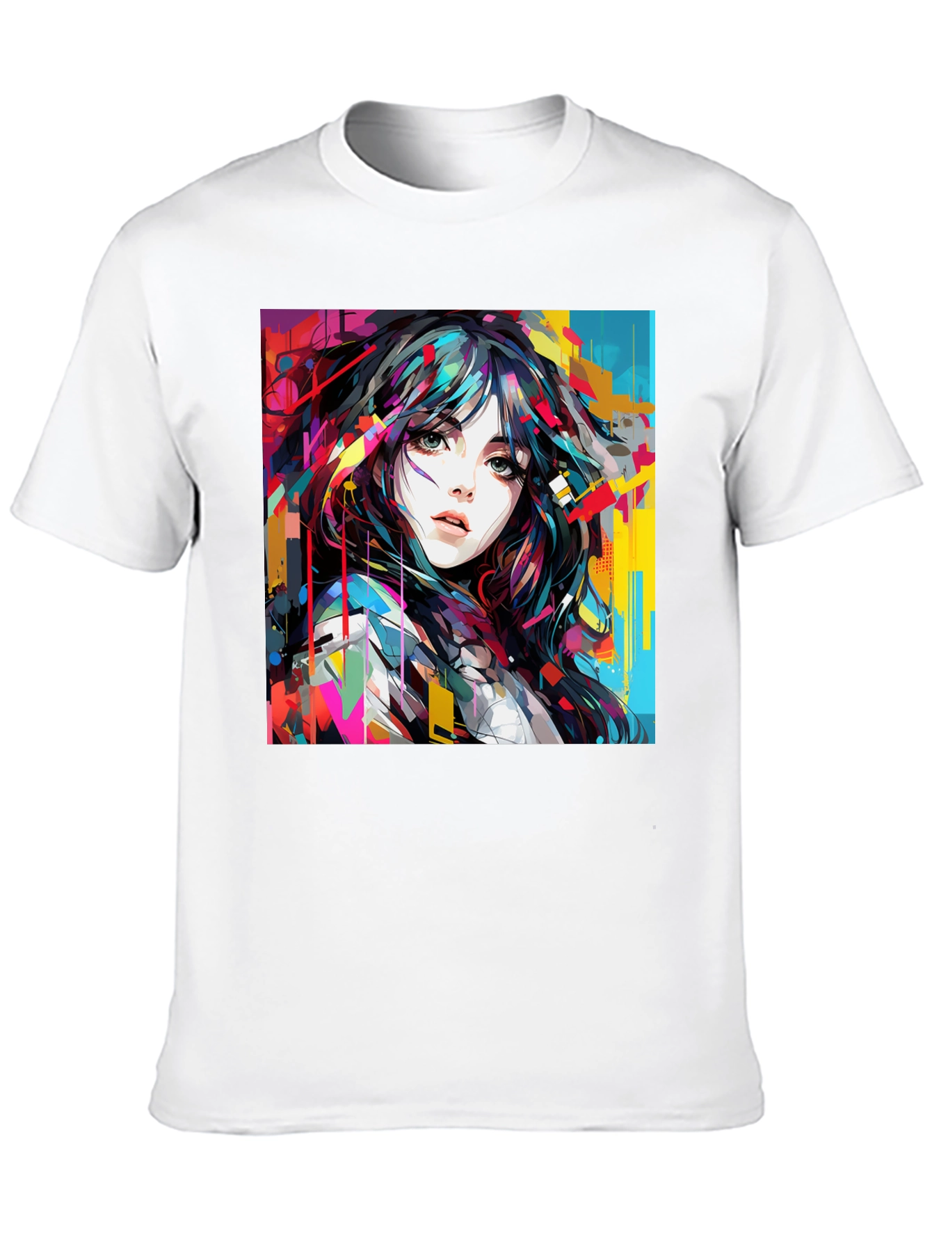 Abstract Anime Girl Graphic Black T-Shirt