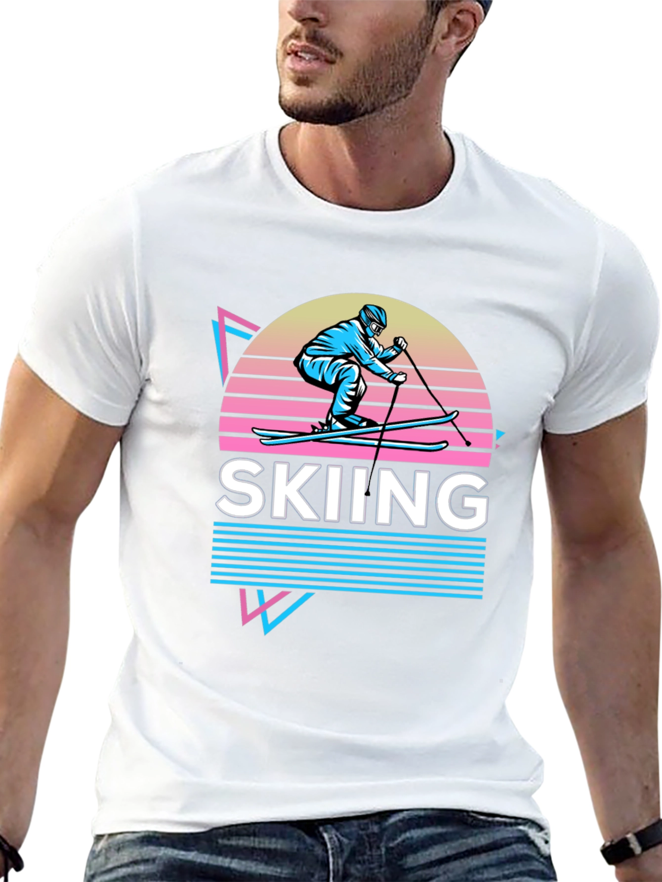 Retro Skiing Graphic Tee - 80s Style