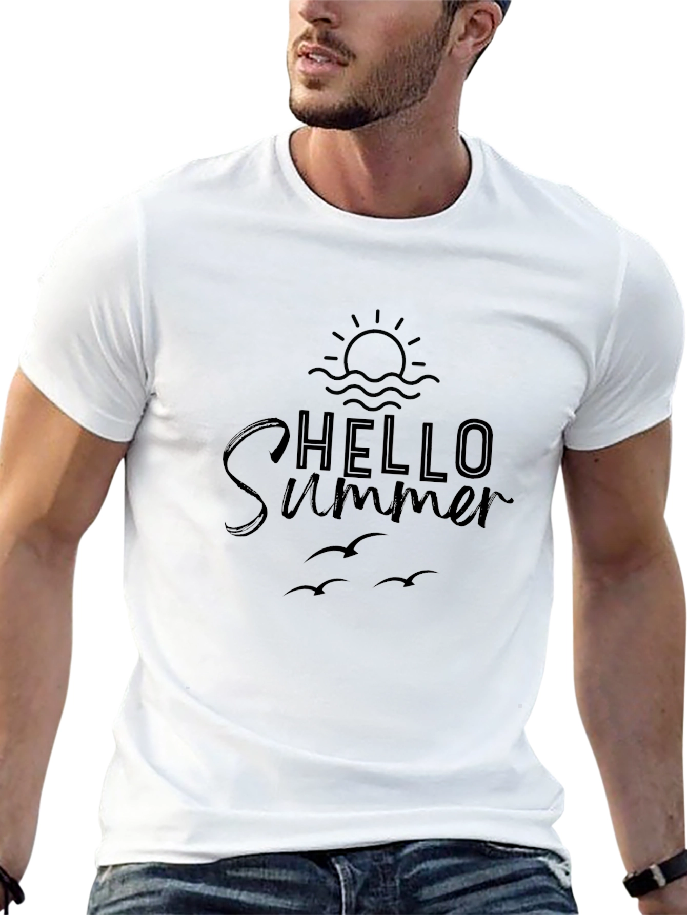 Hello Summer Graphic Tee - Black Cotton Casual T-Shirt