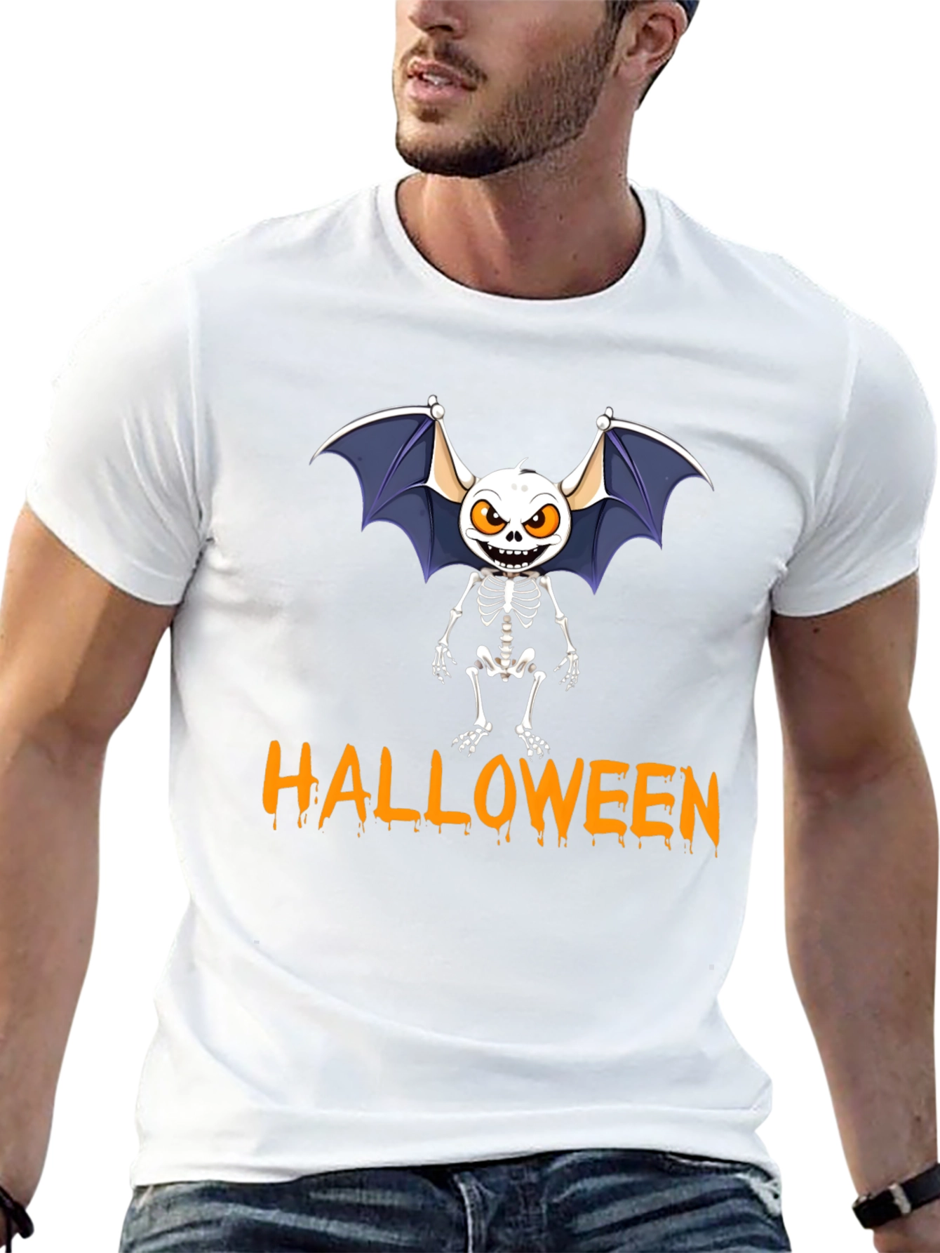 Halloween Bat Skeleton Graphic Tee