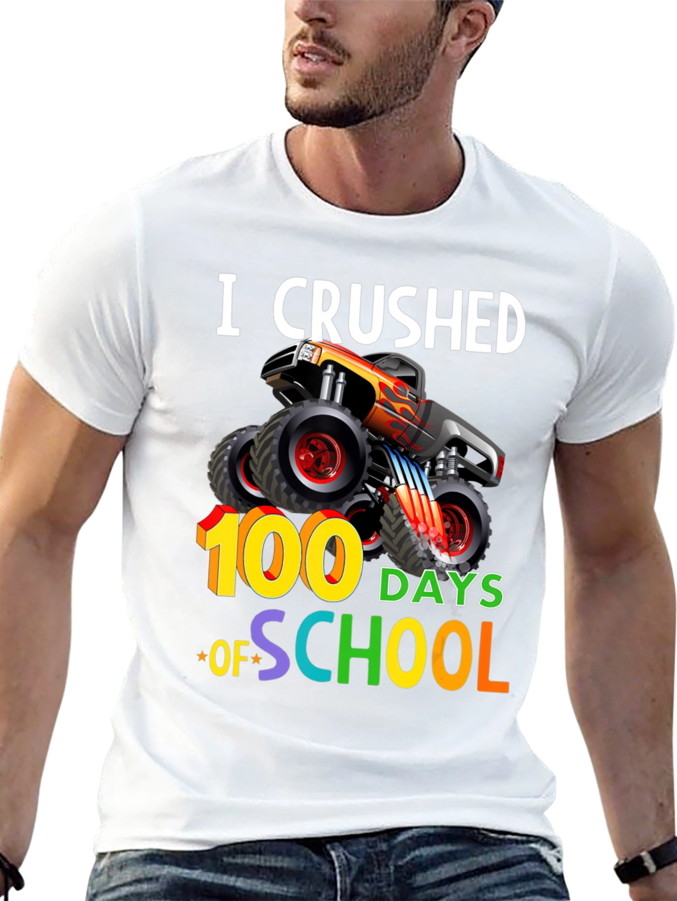 Crushed 100 Days of School Monster Truck T-Shirt