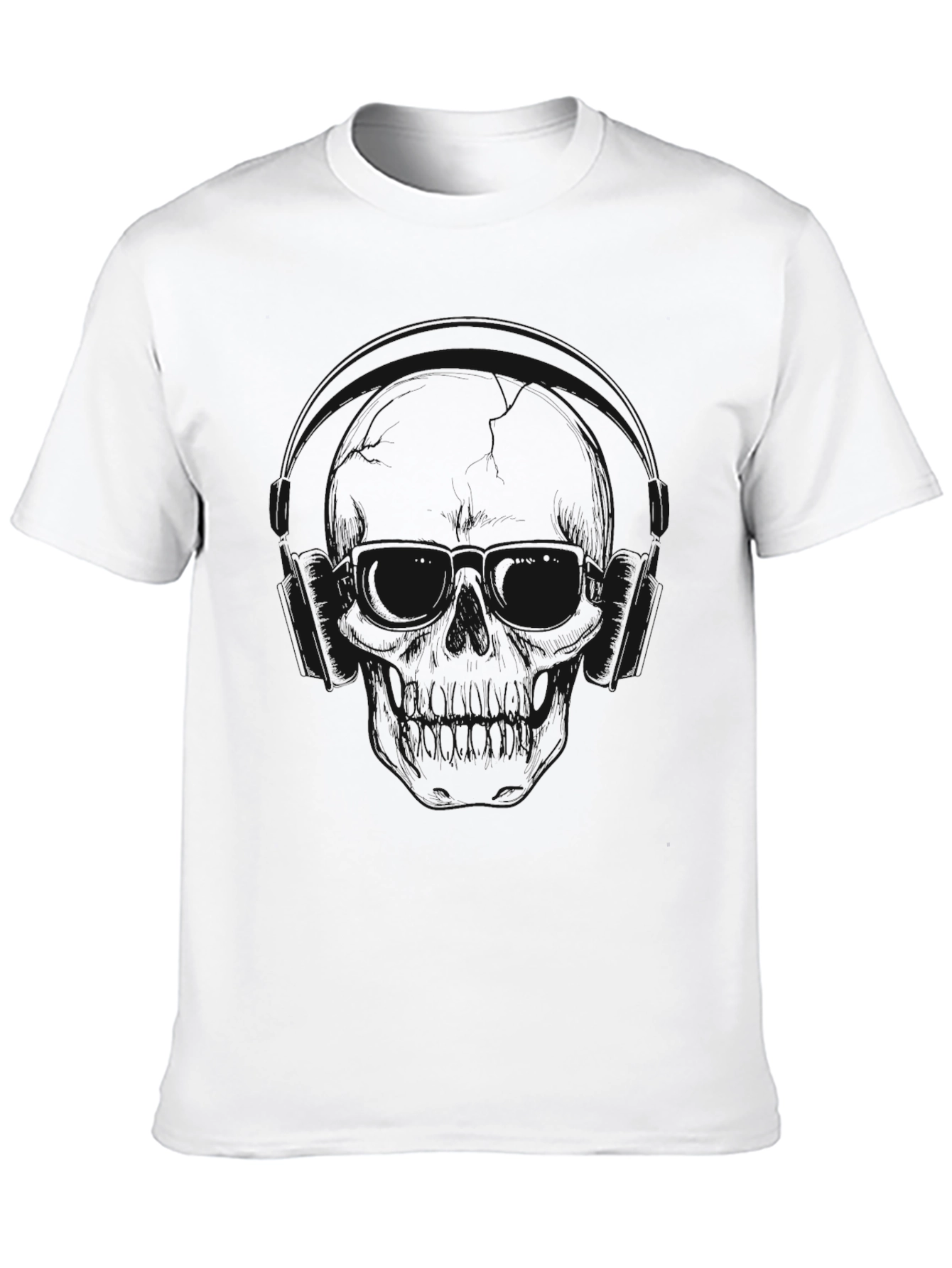Skull with Headphones Graphic T-Shirt - Black
