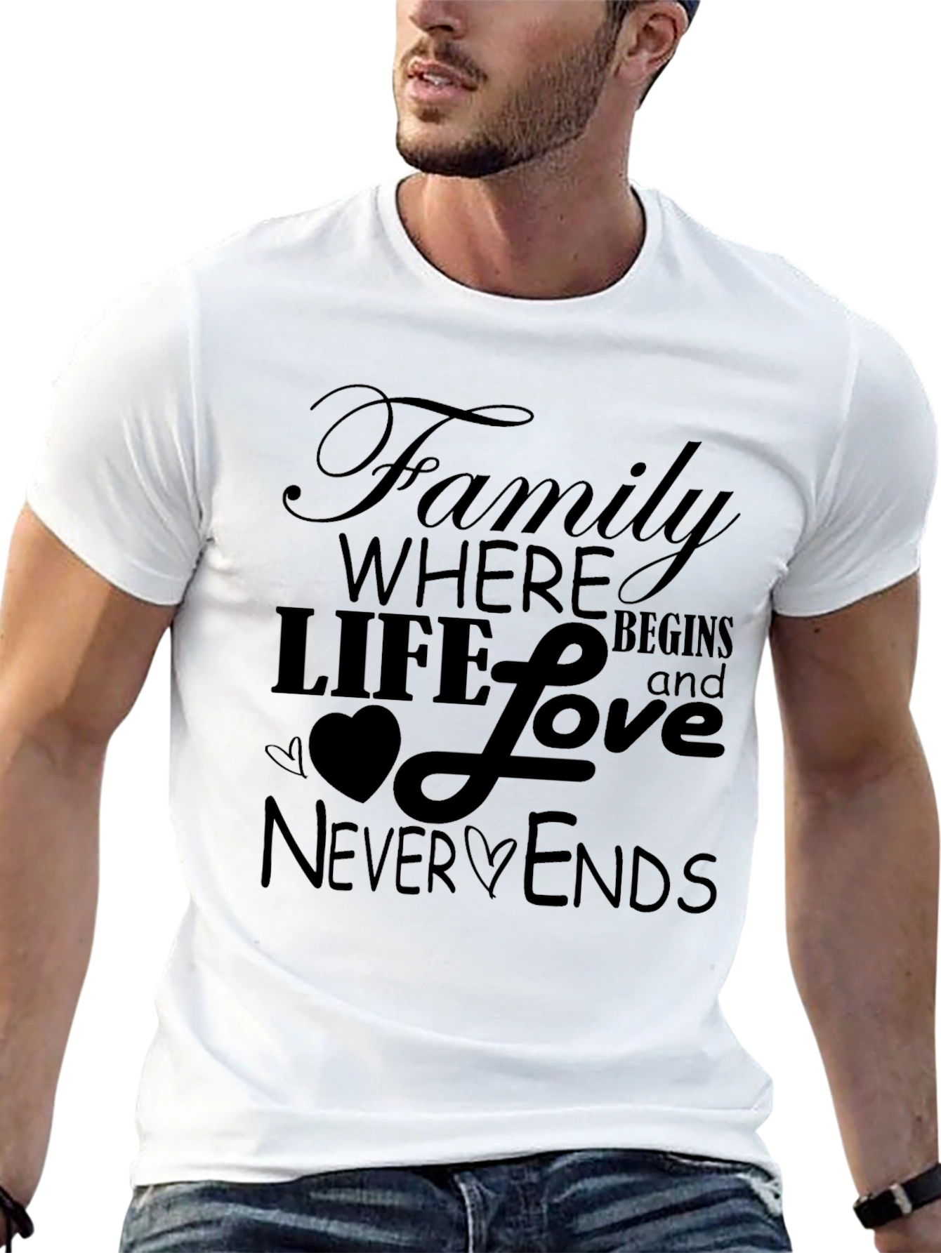 Family Love T-Shirt - Begins and Never Ends