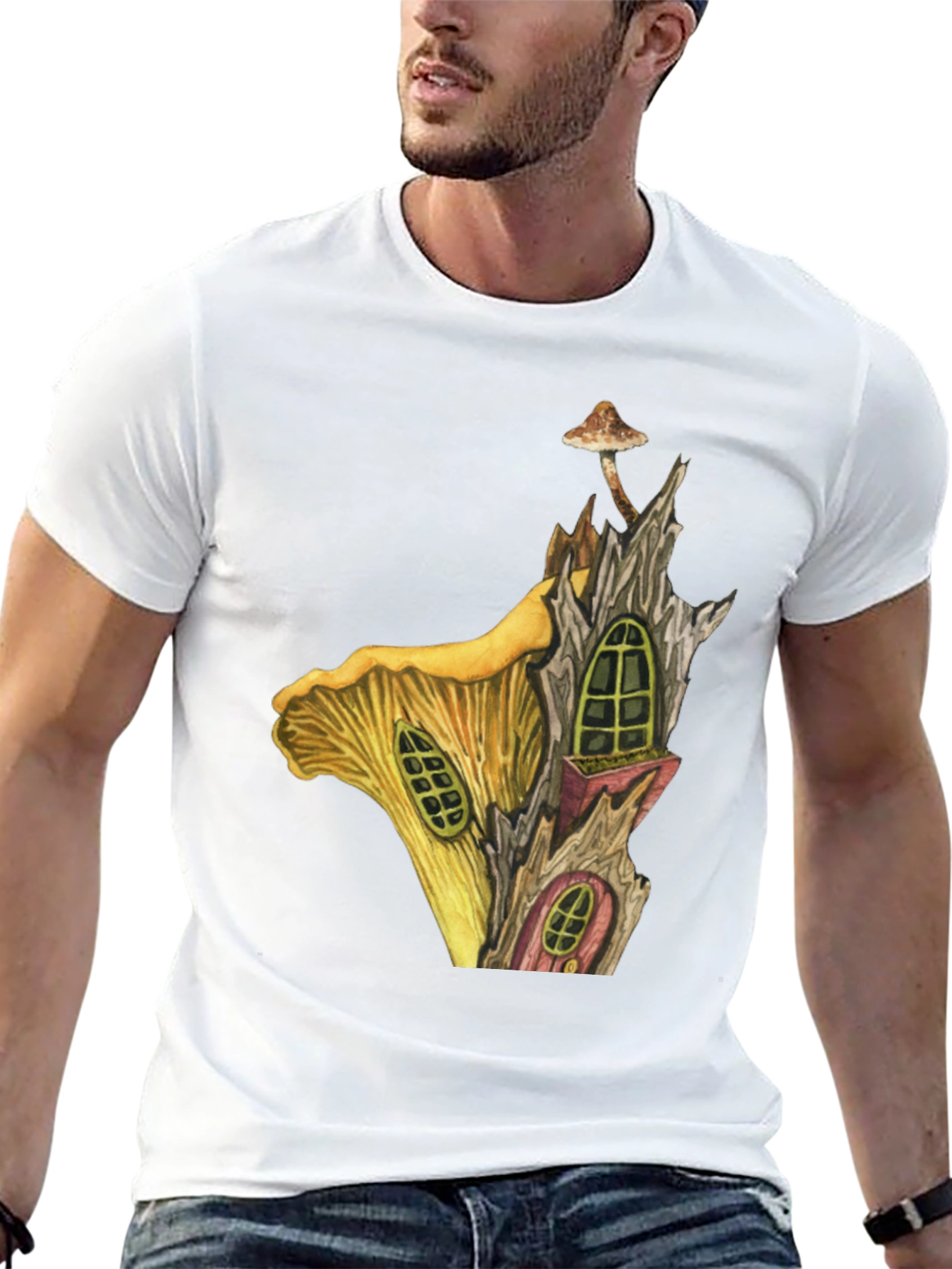 Mushroom House Graphic Tee - Whimsical Fantasy T-Shirt