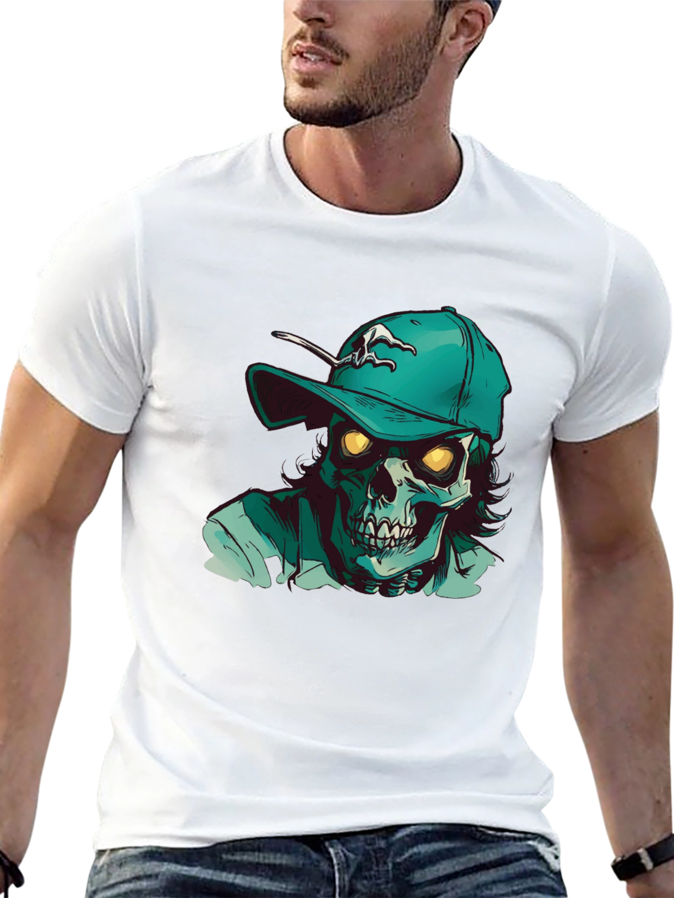Zombie Baseball Cap Graphic T-Shirt