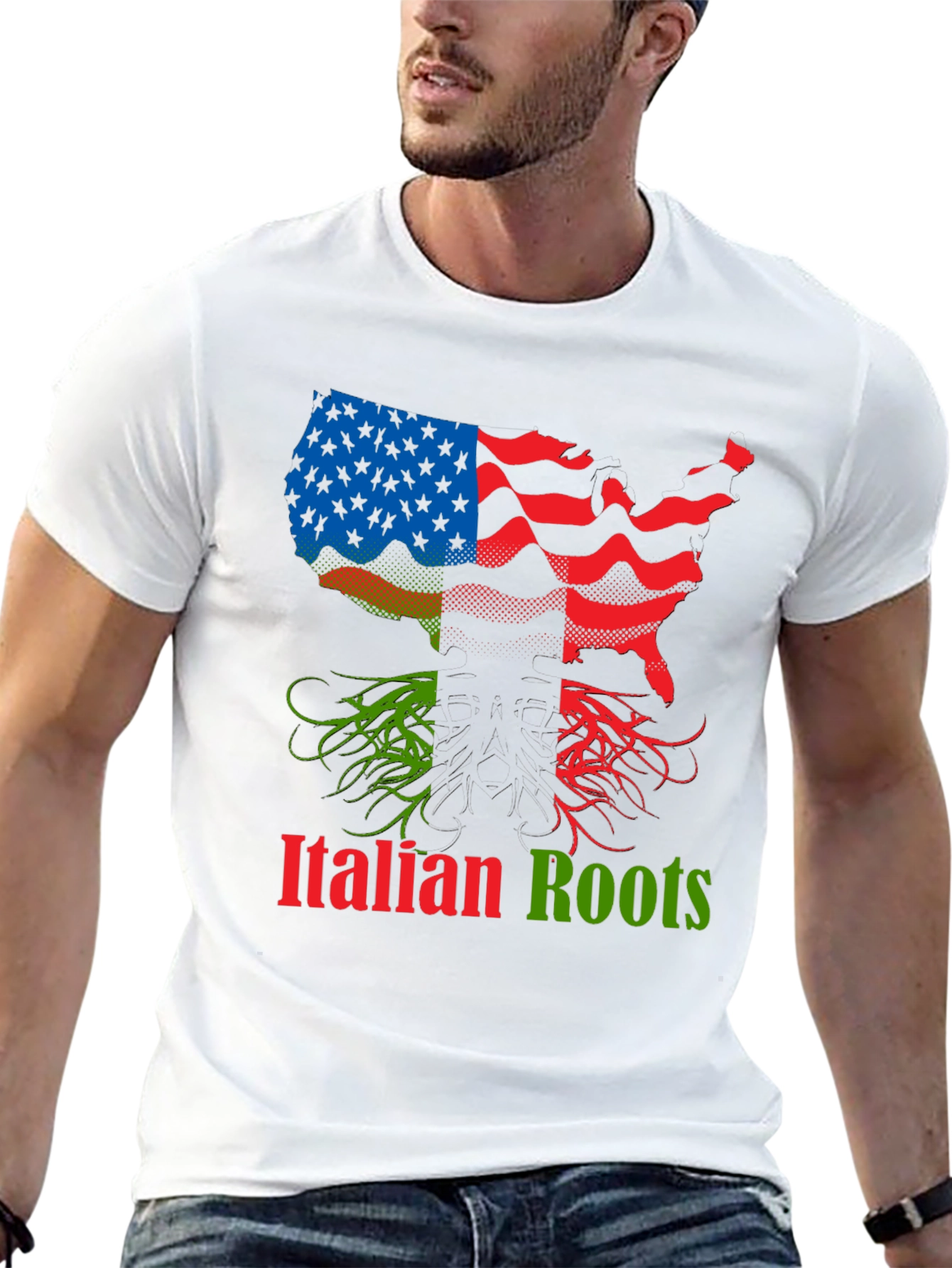 Italian Roots USA Flag Graphic T-Shirt