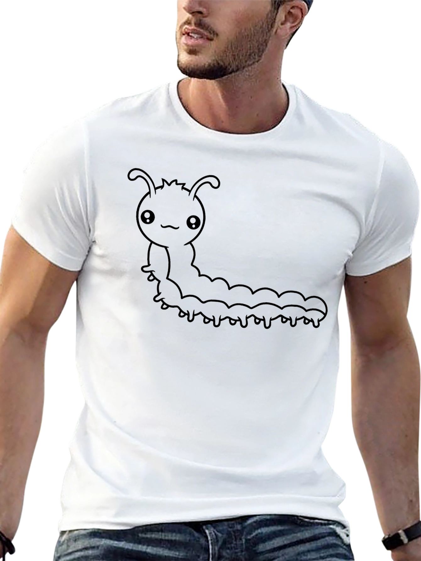 Kawaii Caterpillar Graphic Black T-Shirt