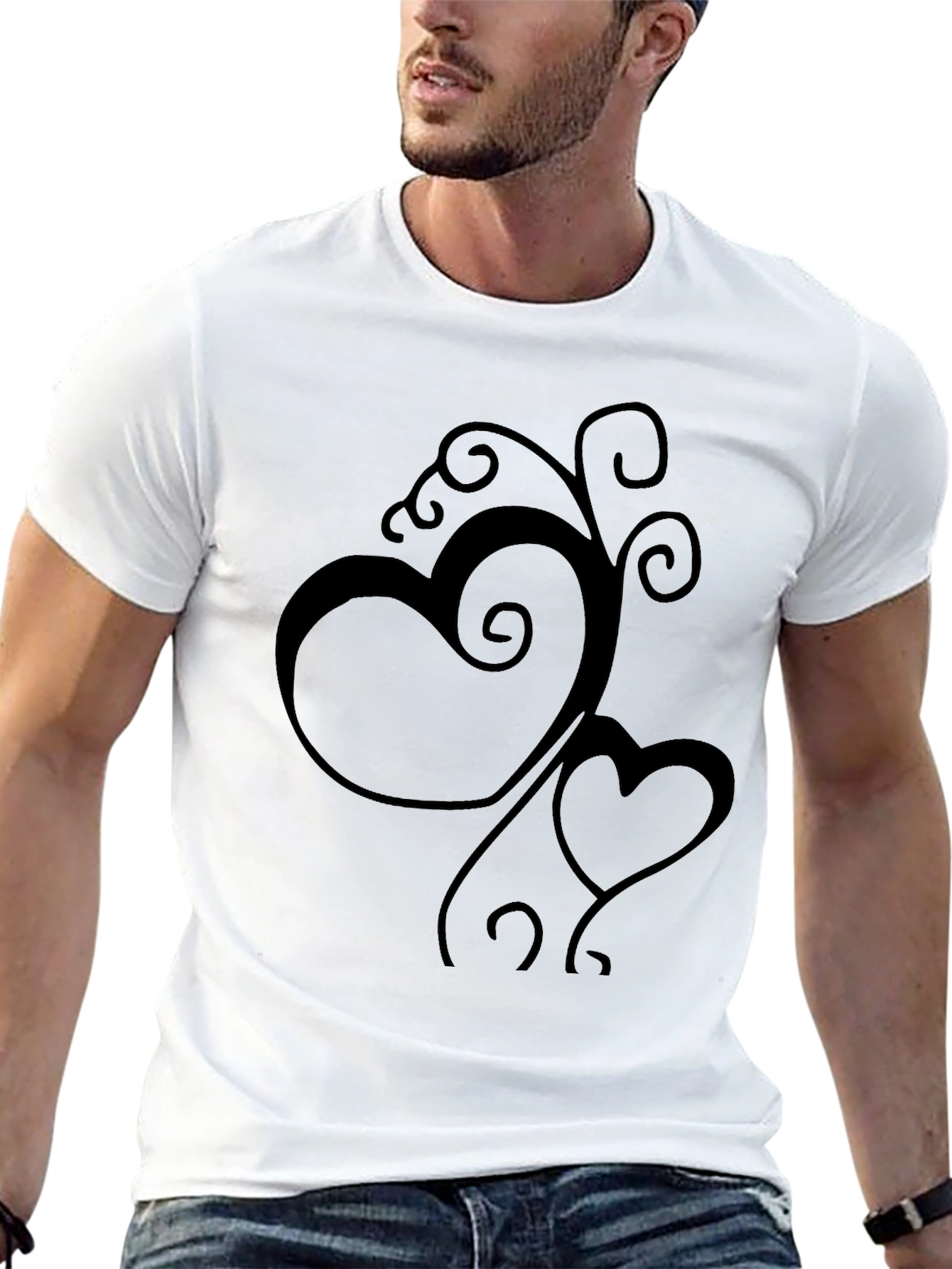 Elegant Black Heart Vine Graphic T-Shirt