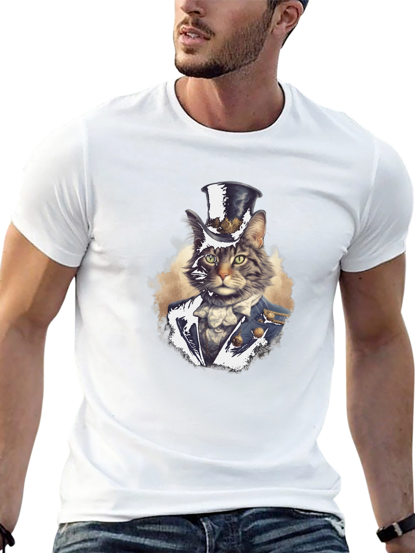 Cat in Top Hat T-Shirt - Whimsical Graphic Tee
